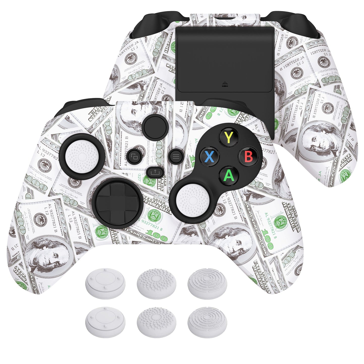 PlayVital Water Transfer Printing 100 Cash Money Dollar Pattern Silicone Cover Skin for Xbox Series X/S Controller, Soft Rubber Case Protector for Xbox Series X/S, Xbox Core Controller wtih 6 Thumb Grip Caps - BLX3022 PlayVital