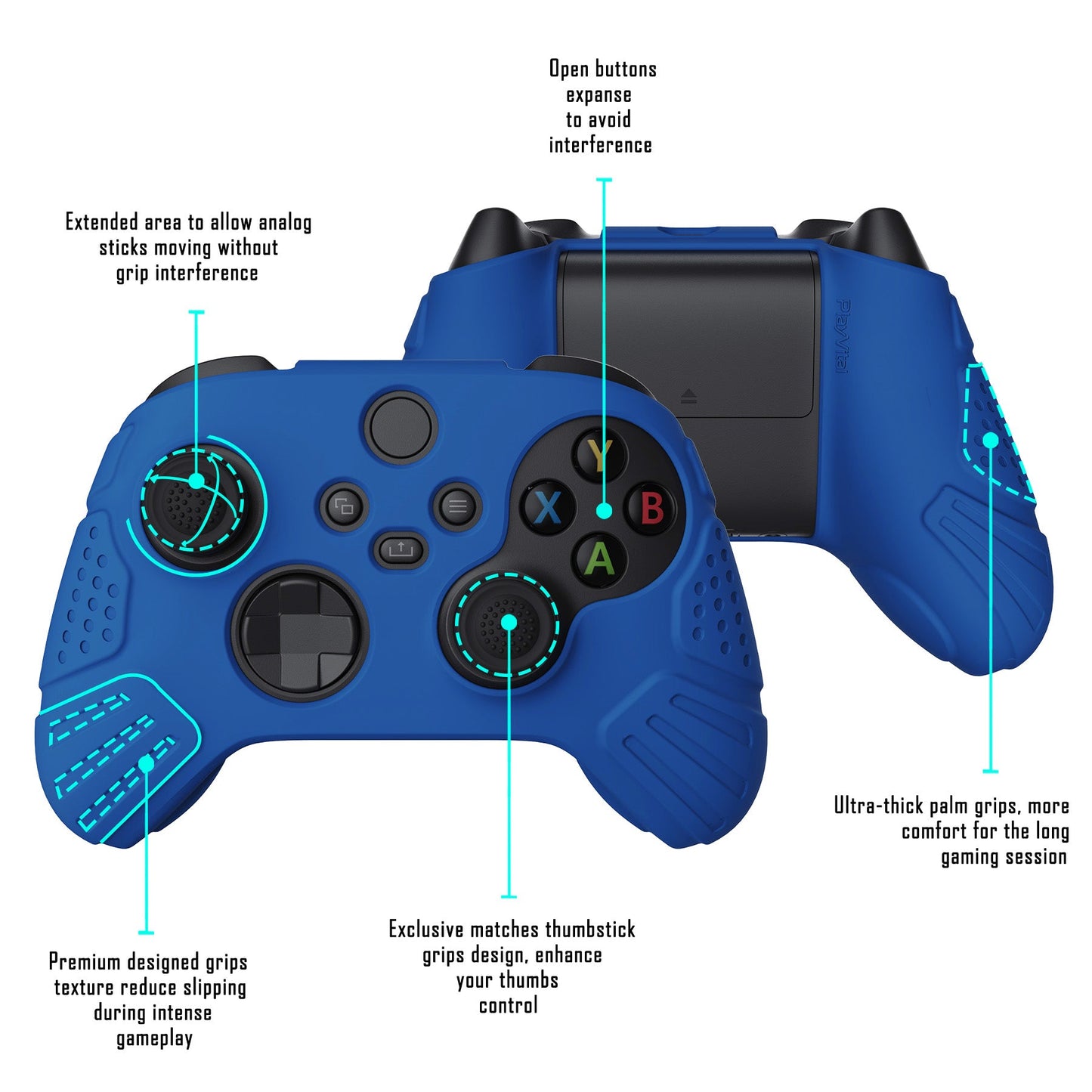 PlayVital Guardian Edition Blue Ergonomic Soft Anti-slip Controller Silicone Case Cover, Rubber Protector Skins with Black Joystick Caps for Xbox Series S and Xbox Series X Controller - HCX3008 PlayVital