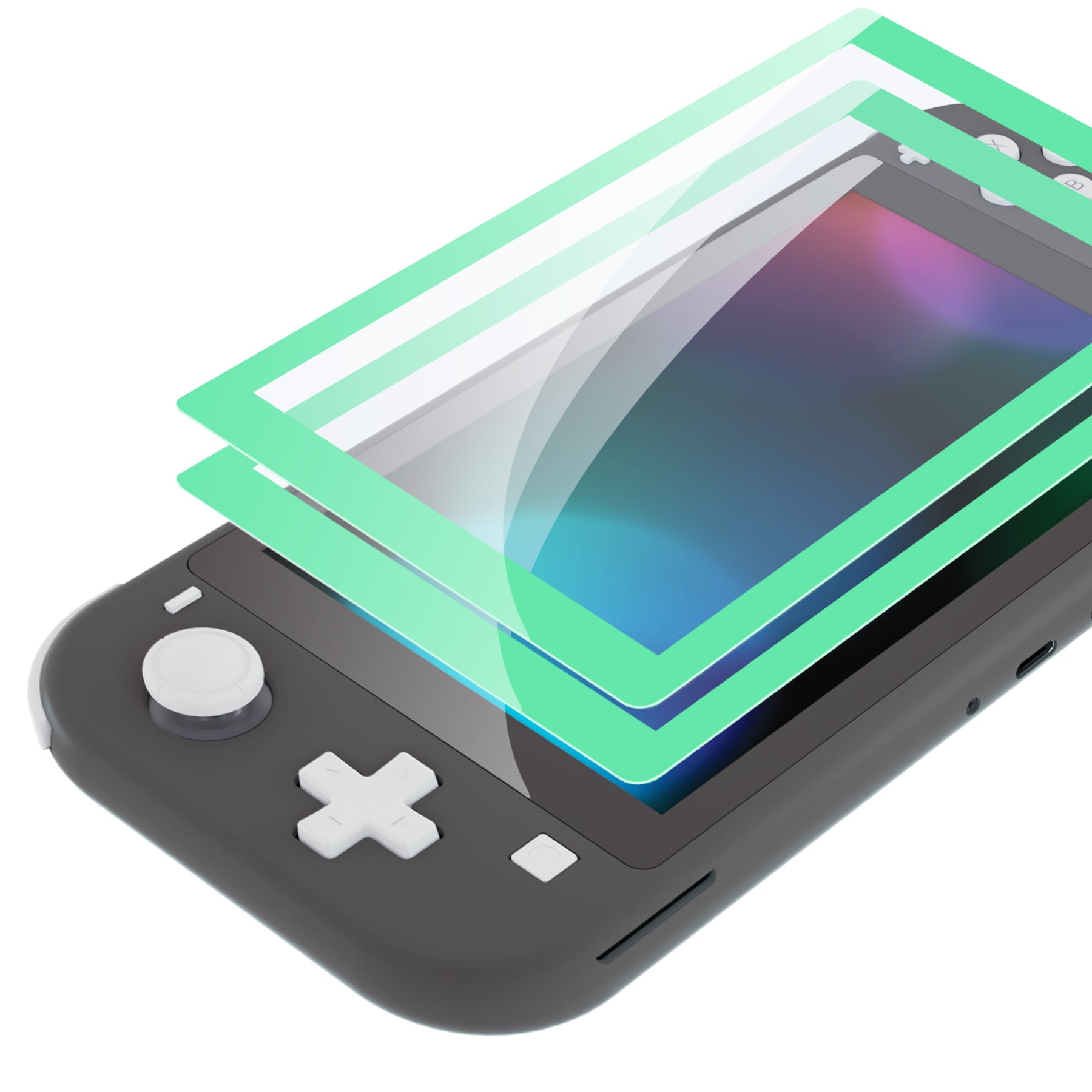 2 Pack Mint Green Border Transparent HD Clear Saver Protector Film, Tempered Glass Screen Protector for Nintendo Switch Lite [Anti-Scratch, Anti-Fingerprint, Shatterproof, Bubble-Free] - HL714 PlayVital