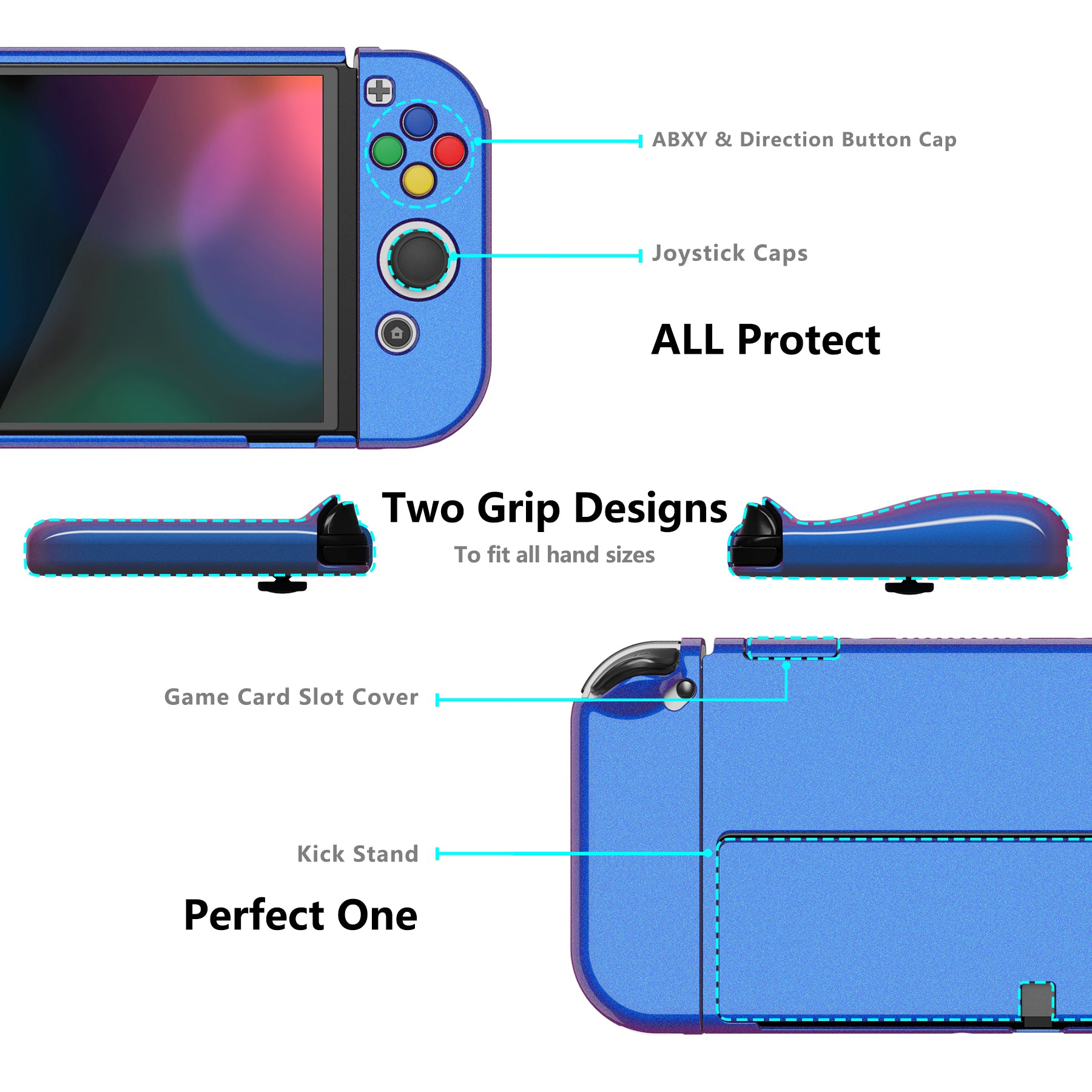 PlayVital AlterGrips Protective Slim Case for Nintendo Switch OLED,  Ergonomic Grip Cover for Joycon, Dockable Hard Shell for Switch OLED  w/Thumb Grip