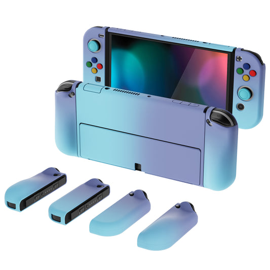 PlayVital AlterGrips Protective Slim Case for Nintendo Switch OLED, Ergonomic Grip Cover for Joycon, Dockable Hard Shell for Switch OLED with Thumb Grip Caps & Button Caps - Gradient Violet Blue - JSOYP3003 playvital