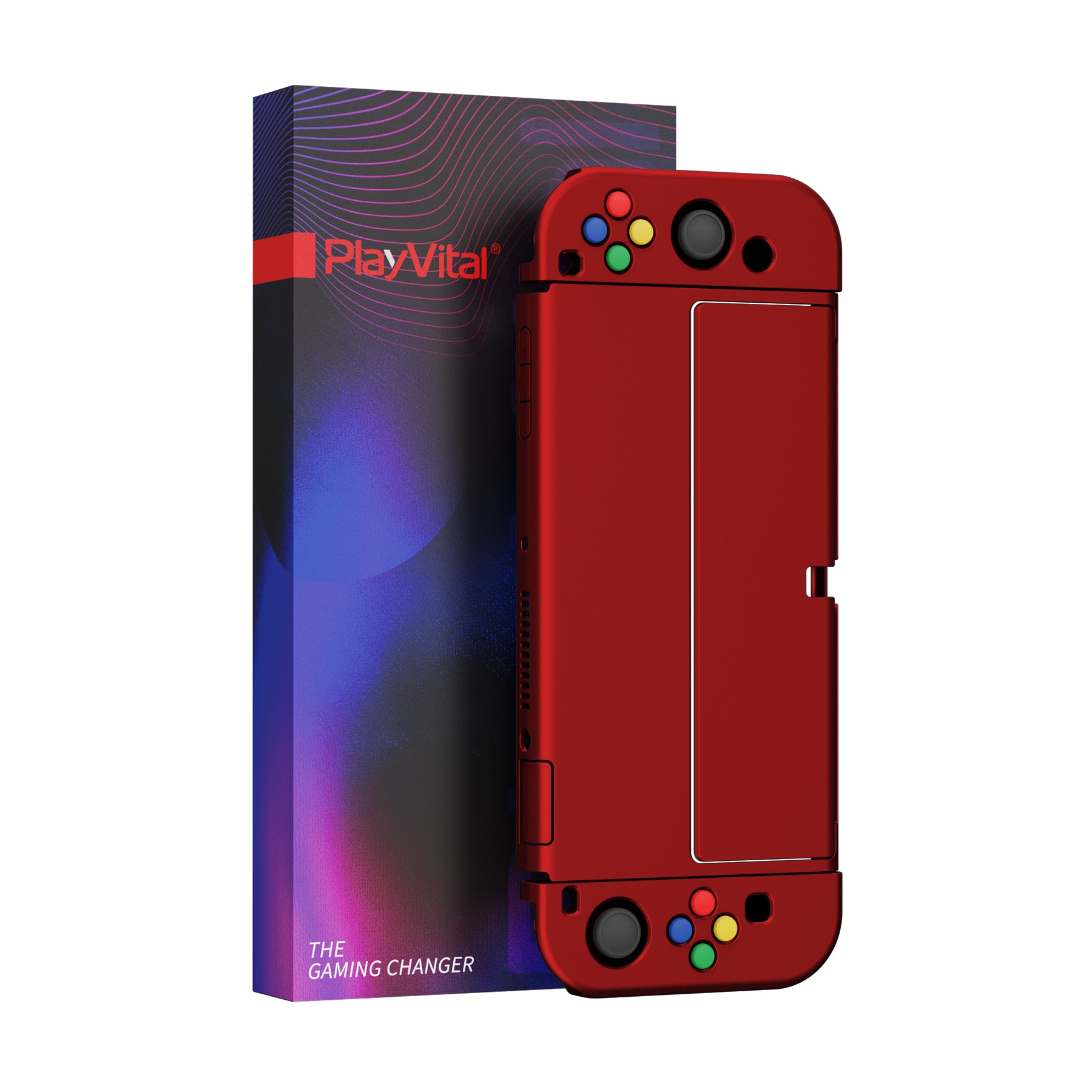 PlayVital AlterGrips Protective Slim Case for Nintendo Switch OLED, Ergonomic Grip Cover for Joycon, Dockable Hard Shell for Switch OLED with Thumb Grip Caps & Button Caps - Scarlet Red - JSOYP3004 playvital