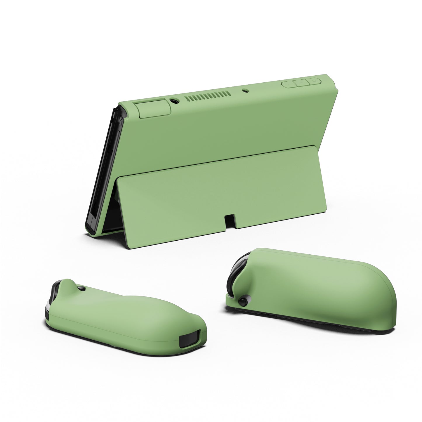 PlayVital AlterGrips Protective Slim Case for Nintendo Switch OLED, Ergonomic Grip Cover for Joycon, Dockable Hard Shell for Switch OLED with Thumb Grip Caps & Button Caps - Matcha Green - JSOYP3005 playvital