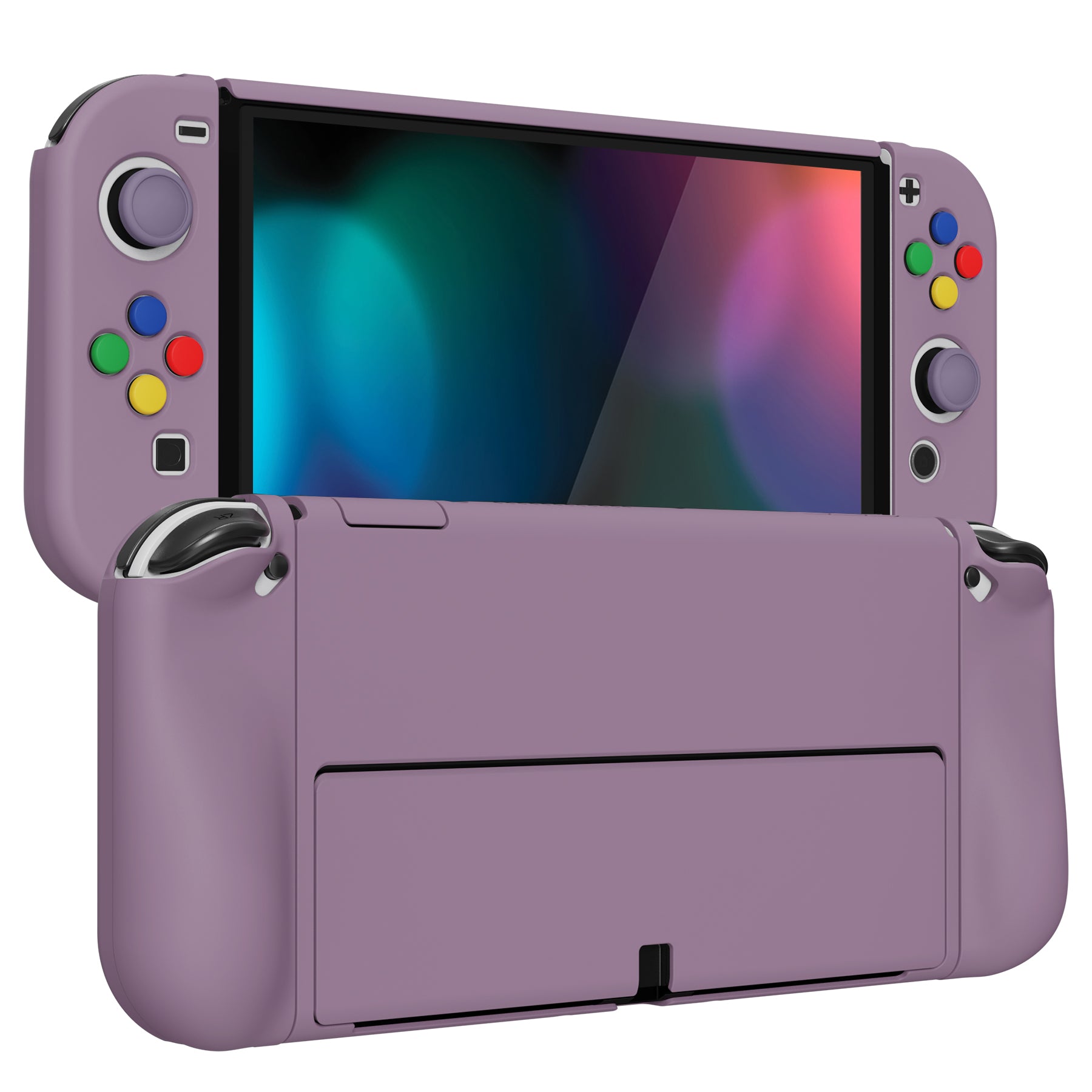 PlayVital AlterGrips Protective Slim Case for Nintendo Switch OLED, Ergonomic Grip Cover for Joycon, Dockable Hard Shell for Switch OLED with Thumb Grip Caps & Button Caps - Dark Grayish Violet - JSOYP3006 playvital