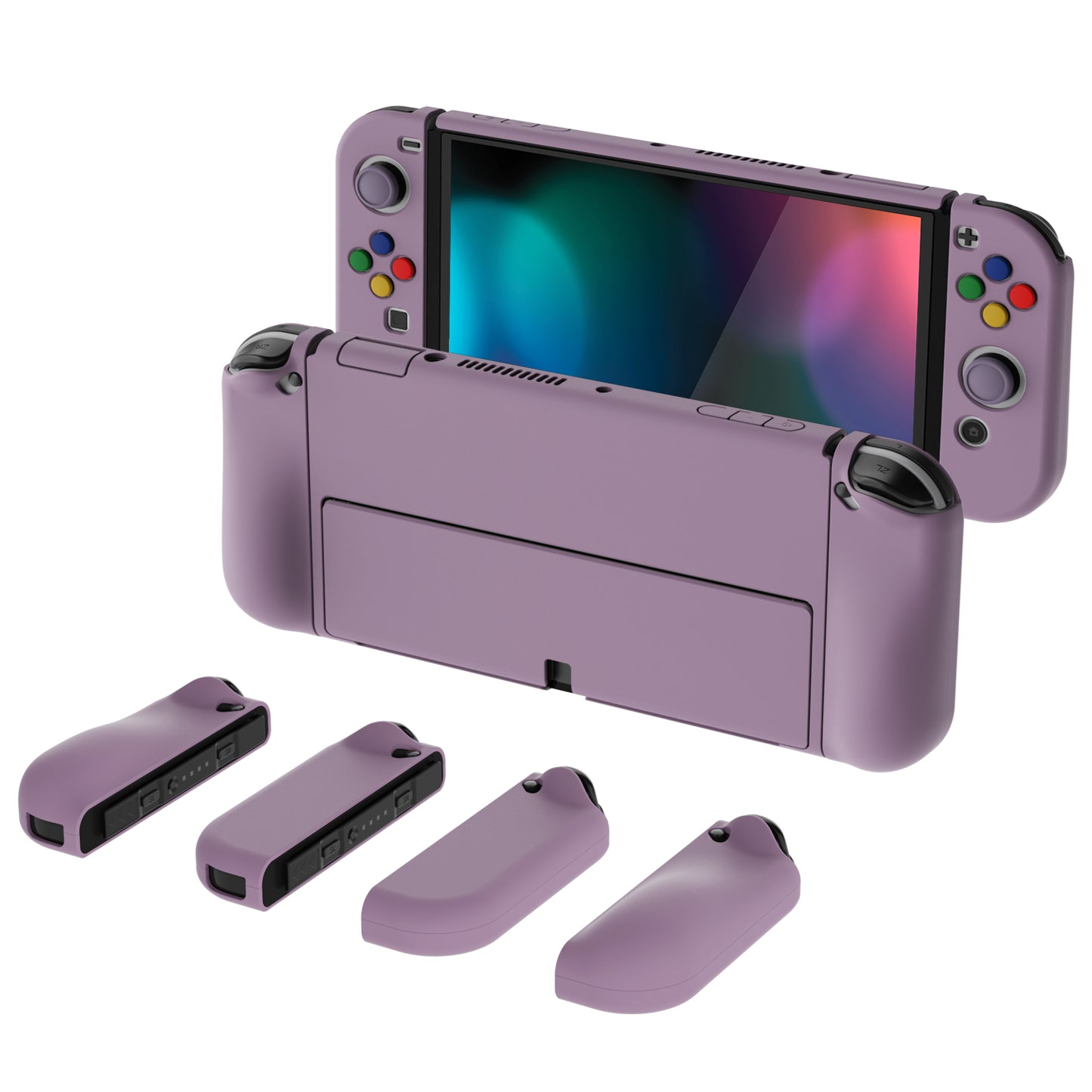 PlayVital AlterGrips Protective Slim Case for Nintendo Switch OLED, Ergonomic Grip Cover for Joycon, Dockable Hard Shell for Switch OLED with Thumb Grip Caps & Button Caps - Dark Grayish Violet - JSOYP3006 playvital
