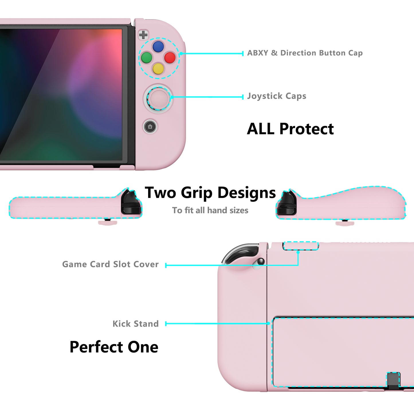 PlayVital AlterGrips Protective Slim Case for Nintendo Switch OLED, Ergonomic Grip Cover for Joycon, Dockable Hard Shell for Switch OLED with Thumb Grip Caps & Button Caps - Cherry Blossoms Pink - JSOYP3007 playvital