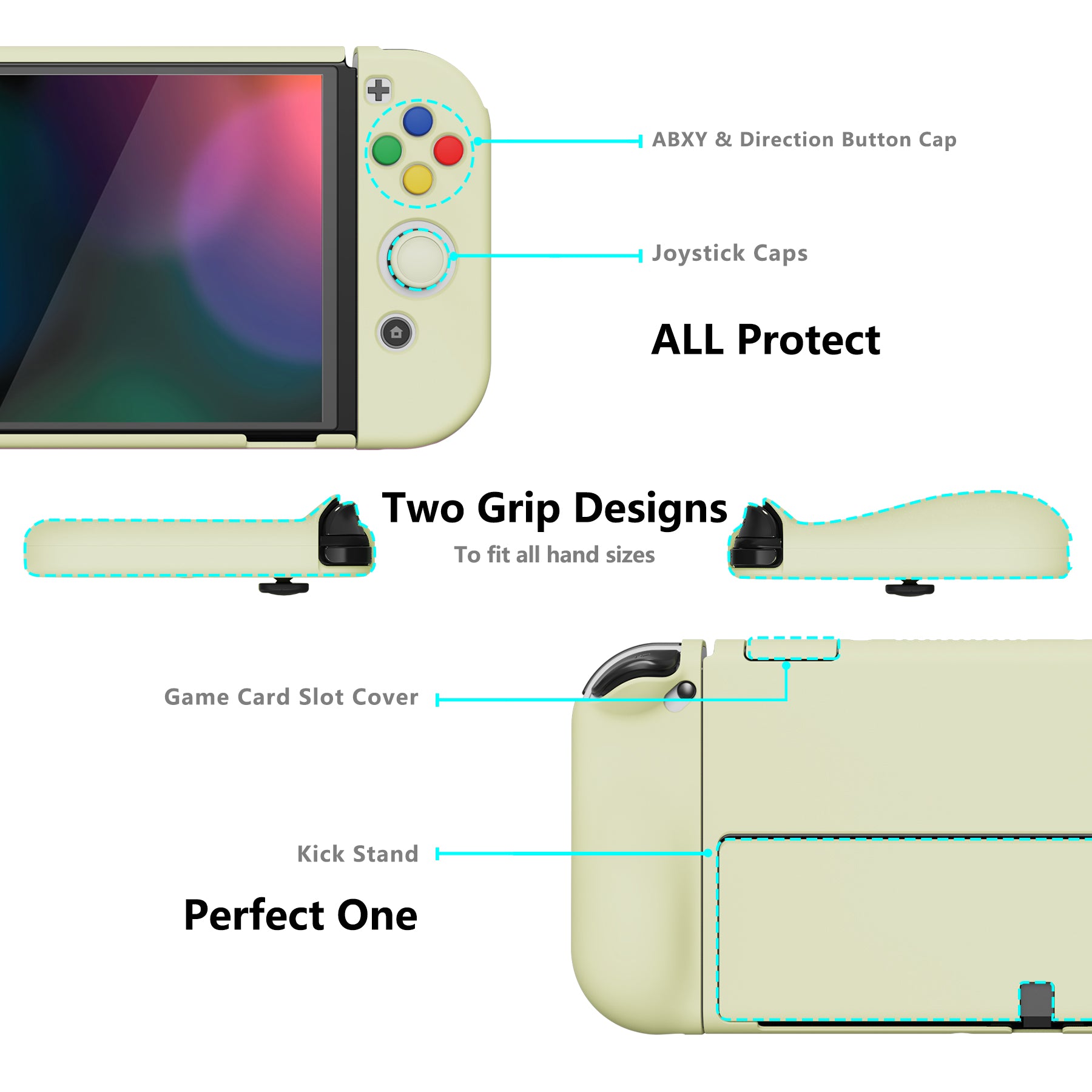 PlayVital AlterGrips Protective Slim Case for Nintendo Switch OLED, Ergonomic Grip Cover for Joycon, Dockable Hard Shell for Switch OLED with Thumb Grip Caps & Button Caps - Antique Yellow - JSOYP3010 playvital