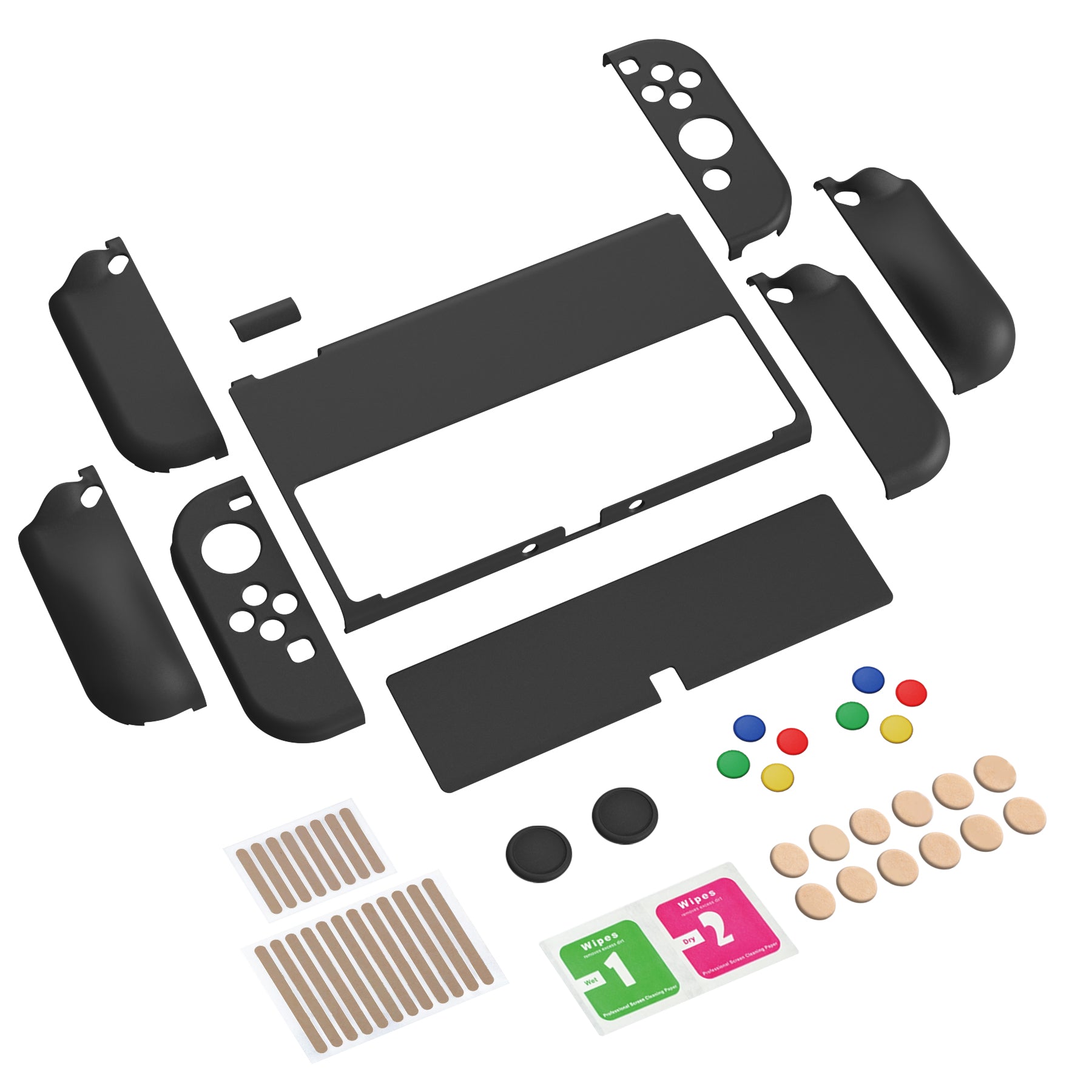 PlayVital AlterGrips Protective Slim Case for Nintendo Switch OLED, Ergonomic Grip Cover for Joycon, Dockable Hard Shell for Switch OLED with Thumb Grip Caps & Button Caps - Black - JSOYP3011 playvital