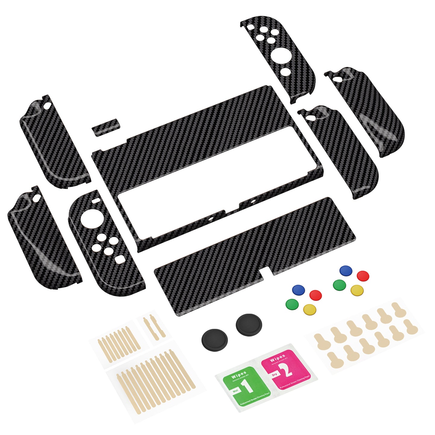 PlayVital AlterGrips Protective Slim Case for Nintendo Switch OLED, Ergonomic Grip Cover for Joycon, Dockable Hard Shell for Switch OLED with Thumb Grip Caps & Button Caps - Graphite Carbon Fiber - JSOYS2002 playvital