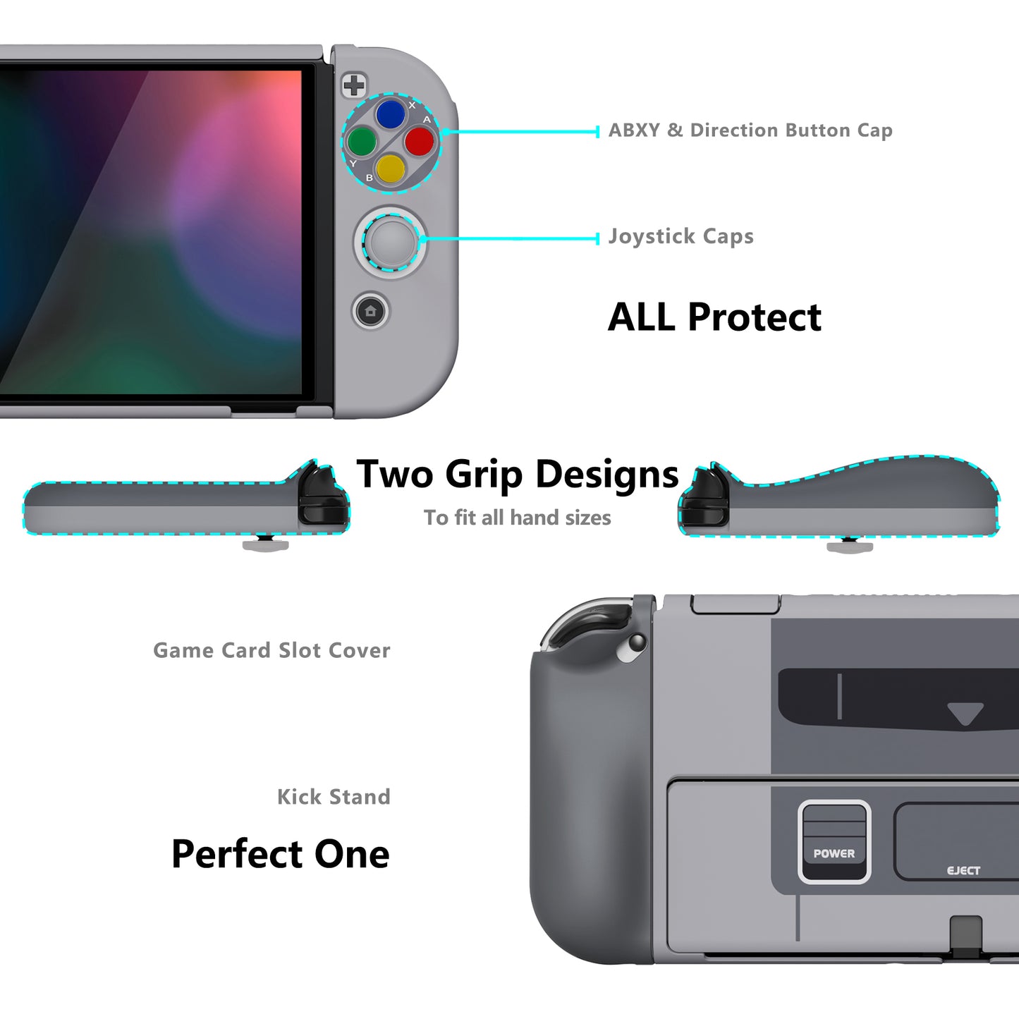 PlayVital AlterGrips Protective Slim Case for Nintendo Switch OLED, Ergonomic Grip Cover for Joycon, Dockable Hard Shell for Switch OLED w/Thumb Grip Caps & Button Caps - SFC SNES Classic EU Style - JSOYY7001 playvital