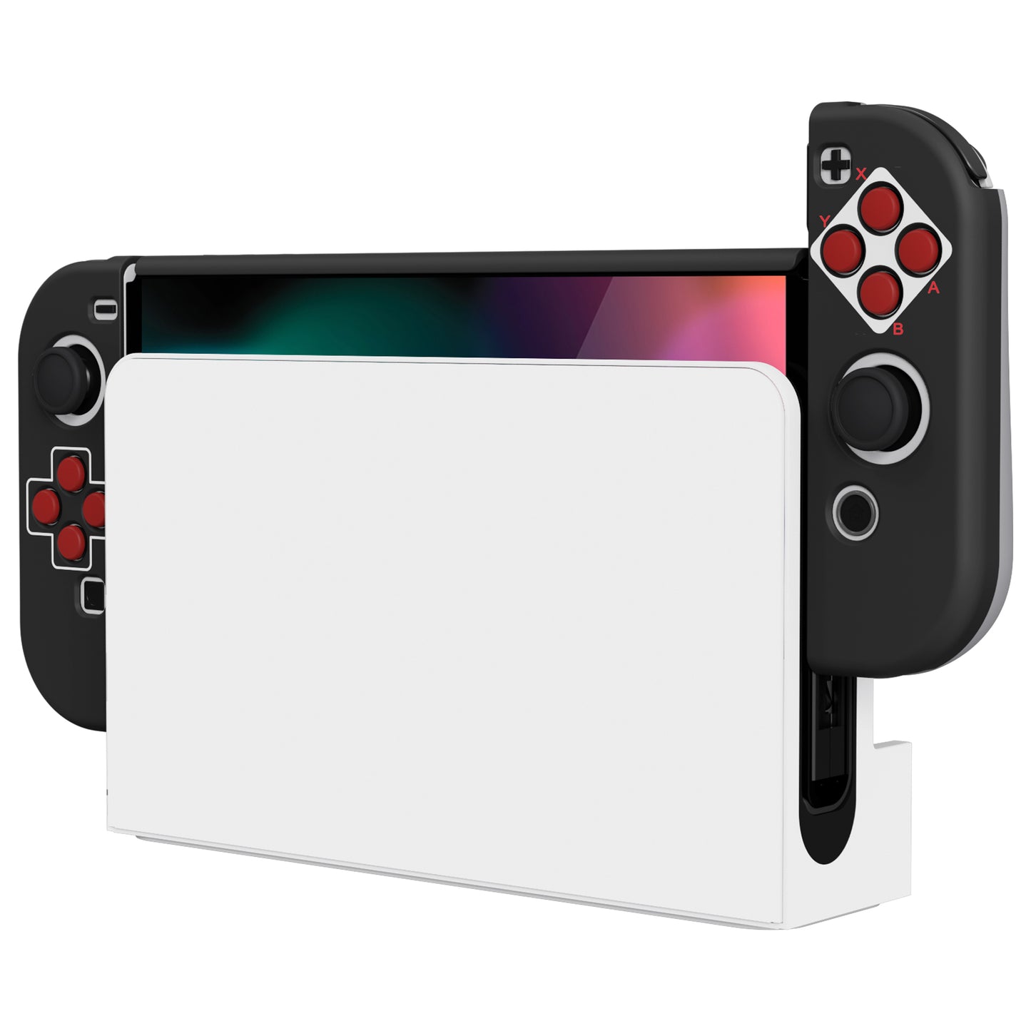 PlayVital AlterGrips Protective Slim Case for Nintendo Switch OLED, Ergonomic Grip Cover for Joycon, Dockable Hard Shell for Switch OLED w/Thumb Grip Caps & Button Caps - Classics NES Style - JSOYY7002 playvital