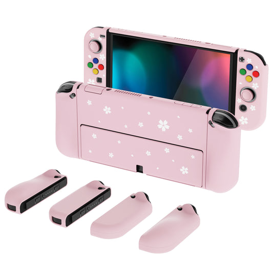 PlayVital AlterGrips Protective Slim Case for Nintendo Switch OLED, Ergonomic Grip Cover for Joycon, Dockable Hard Shell for Switch OLED w/Thumb Grip Caps & Button Caps - Cherry Blossoms Petals - JSOYY7004 playvital