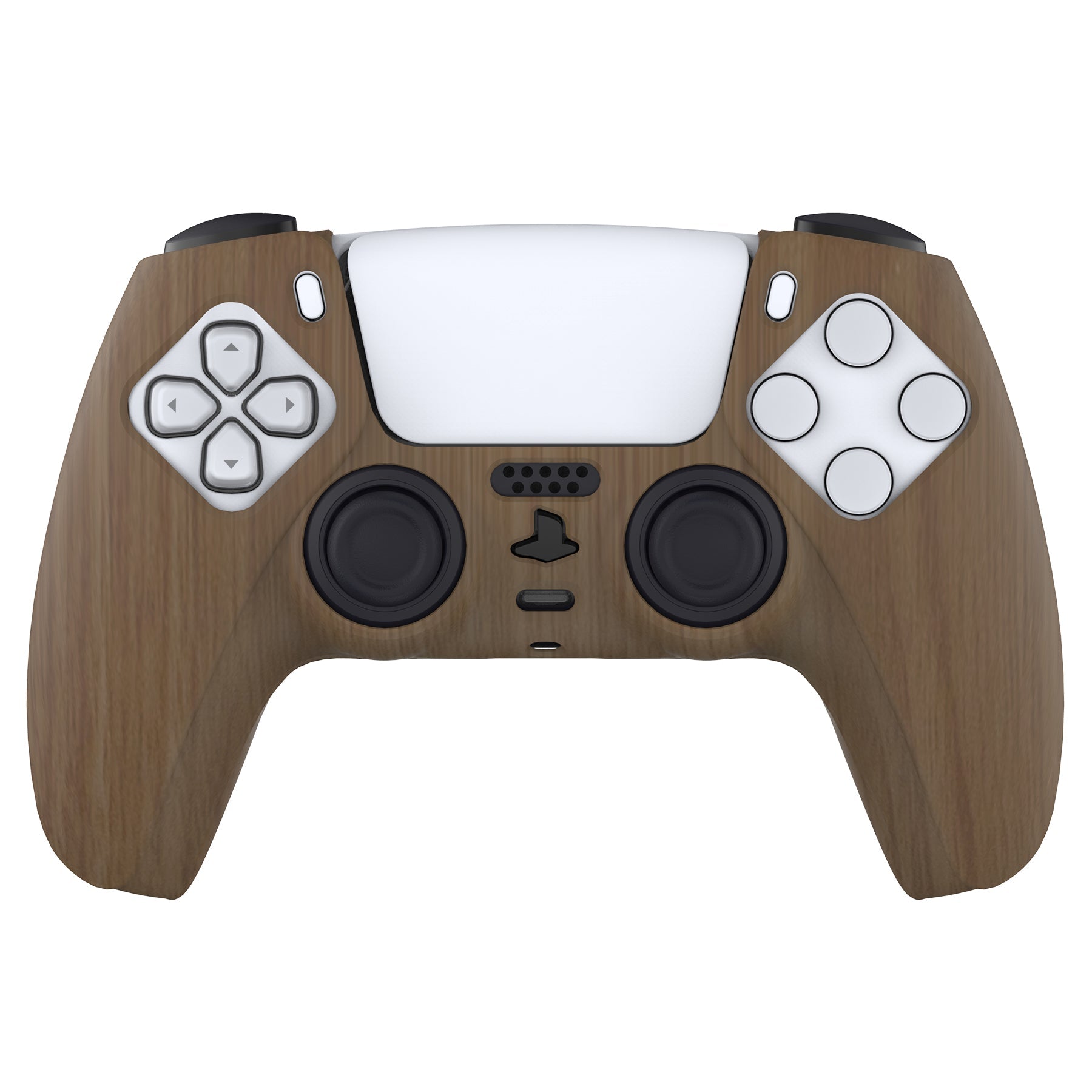 PlayVital Water Transfer Printing Wood Grain Patterned Anti-Slip Silicone Cover Skin Soft Rubber Case Protector for PS5 Controller with 6 Thumb Grip Caps - KOPF020 PlayVital