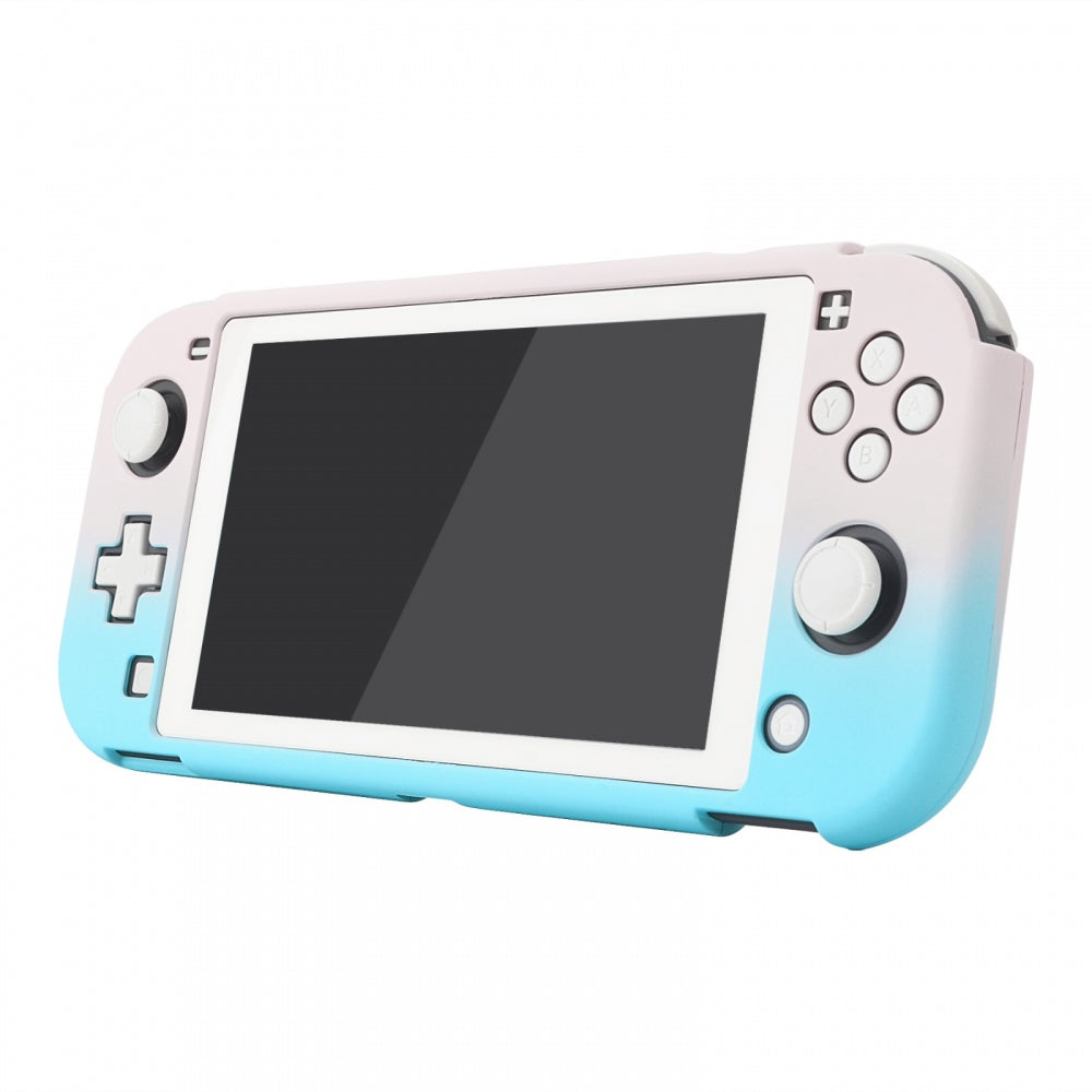 PlayVital Customized Protective Grip Case for Nintendo Switch Lite, Gradient Pink Blue Hard Cover for Nintendo Switch Lite - 1 x White Border Tempered Glass Screen Protector Included - LTP327 PlayVital