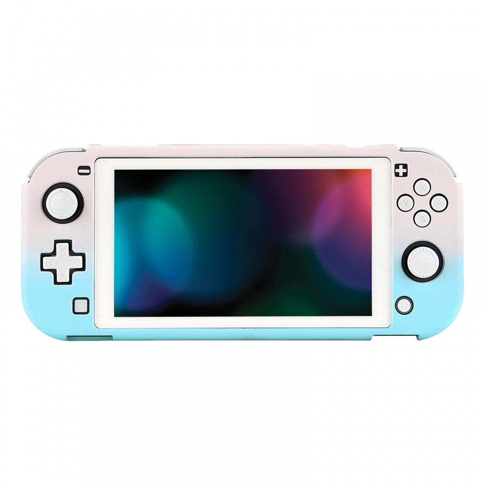PlayVital Customized Protective Grip Case for Nintendo Switch Lite, Gradient Pink Blue Hard Cover for Nintendo Switch Lite - 1 x White Border Tempered Glass Screen Protector Included - LTP327 PlayVital