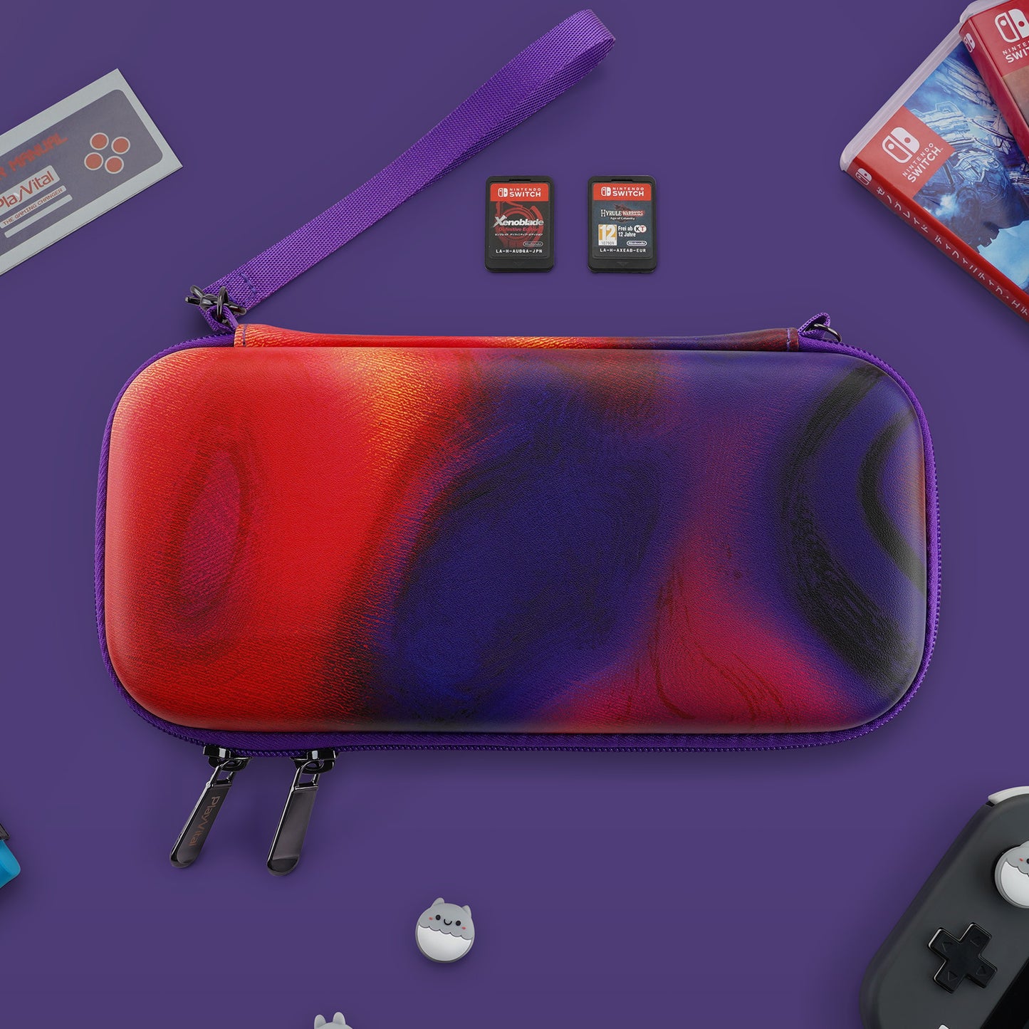 PlayVital Pink Switch Lite Travel Carrying Case, Portable Pouch, Soft Velvet Lining Storage Bag for NS Switch Lite with Thumb Grips 8 Game Cards Slots Inner Pocket - Purple Red Swirl - LTW004 PlayVital