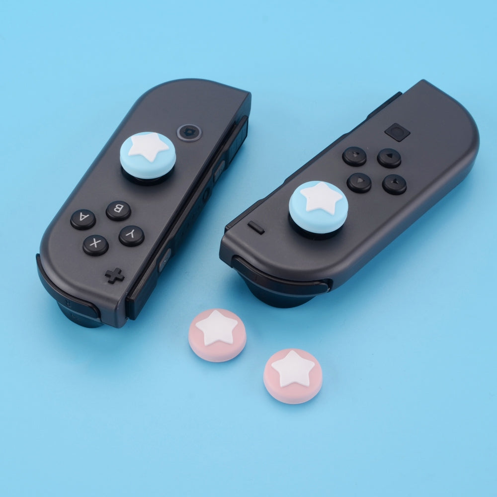 PlayVital Star Design Cute Switch Thumb Grip Caps, Cherry Blossoms & Heaven Blue Joystick Caps for Nintendo Switch Lite, Silicone Analog Cover  for Switch OLED Joycon Thumb Stick Grips for Joy-Con Controller - NJM1001 PlayVital