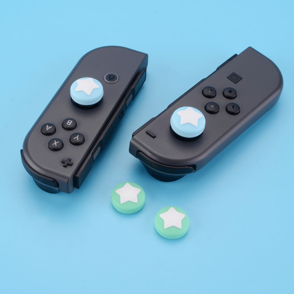 PlayVital Star Design Cute Switch Thumb Grip Caps, Heaven Blue & Mint Green Joystick Caps for Nintendo Switch Lite, Silicone Analog Cover for Switch OLED Joycon Thumb Stick Grips for Joy-Con Controller - NJM1002 PlayVital