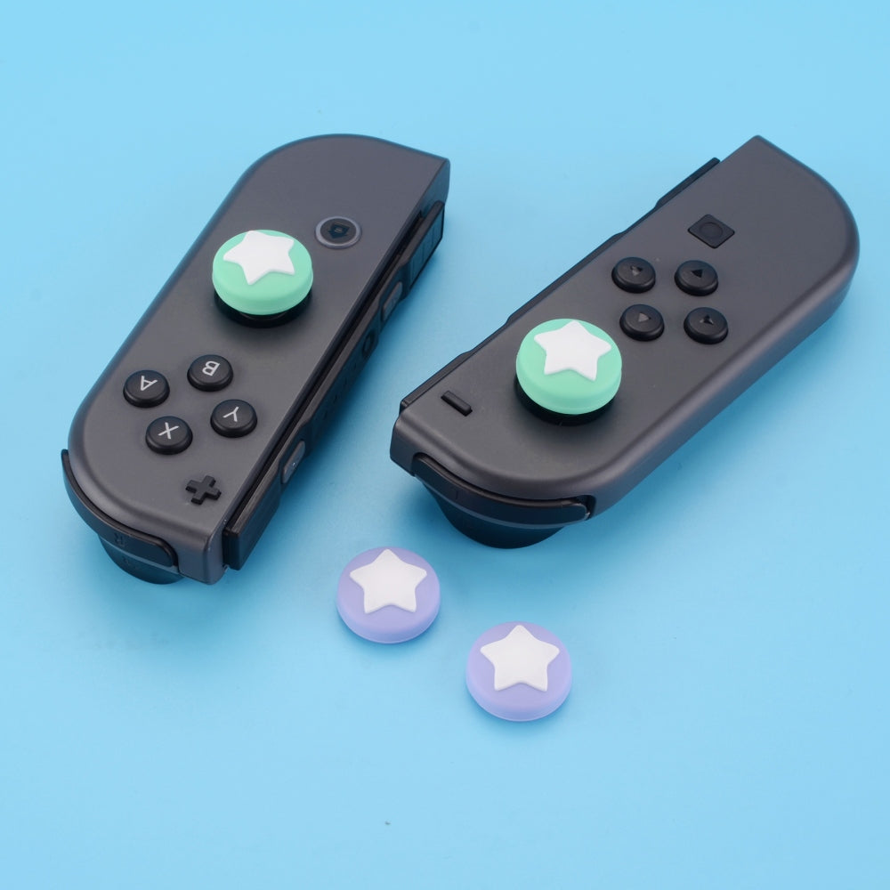 PlayVital Star Design Cute Switch Thumb Grip Caps, Mint Green & Light Violet Joystick Caps for Nintendo Switch Lite, Silicone Analog Cover for Switch OLED Joycon Thumb Stick Grips for Joy-Con Controller - NJM1003 PlayVital
