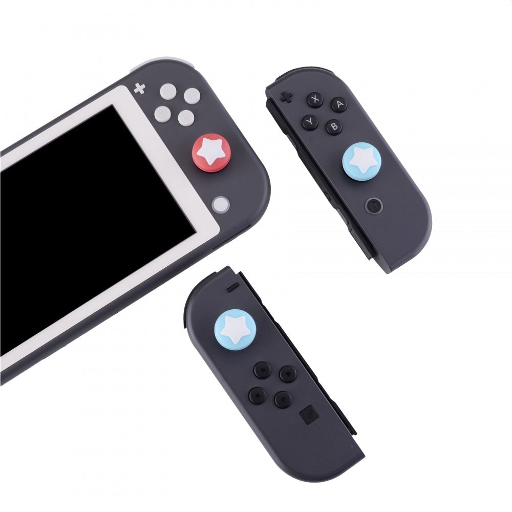PlayVital Star Design Cute Switch Thumb Grip Caps, Indian Red & Heaven Blue Joystick Caps for Nintendo Switch Lite, Silicone Analog Cover for Switch OLED Joycon Thumb Stick Grips for Joy-Con Controller - NJM1008 PlayVital