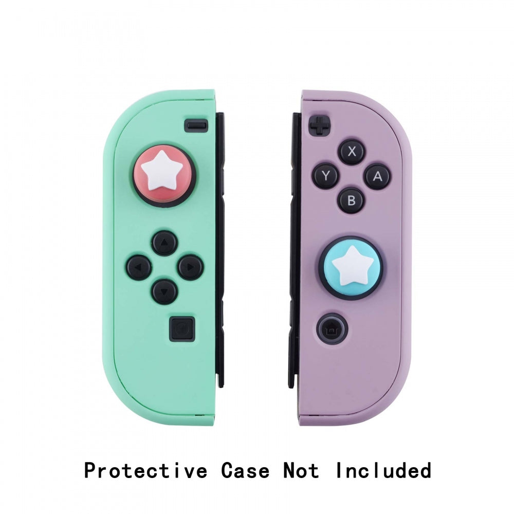 PlayVital Star Design Cute Switch Thumb Grip Caps, Bondi Blue & Indian Red Joystick Caps for Nintendo Switch Lite, Silicone Analog Cover for Switch OLED Joycon Thumb Stick Grips for Joy-Con Controller - NJM1010 PlayVital