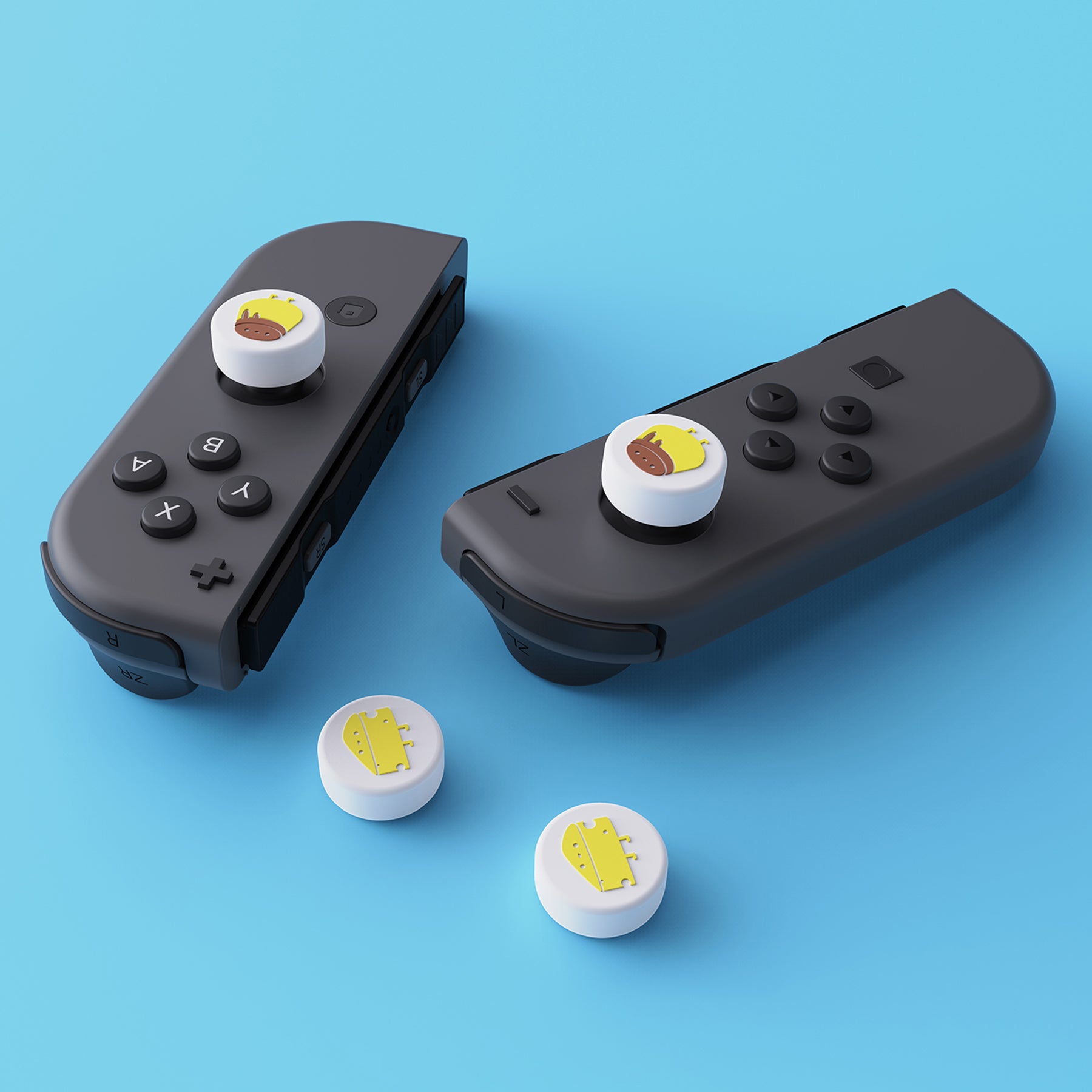 PlayVital Cheese & Pudding Cute Switch Thumb Grip Caps, Joystick Caps for Nintendo Switch Lite, Silicone Analog Cover Thumbstick Grips for Switch OLED Joycon - White - NJM1095 playvital