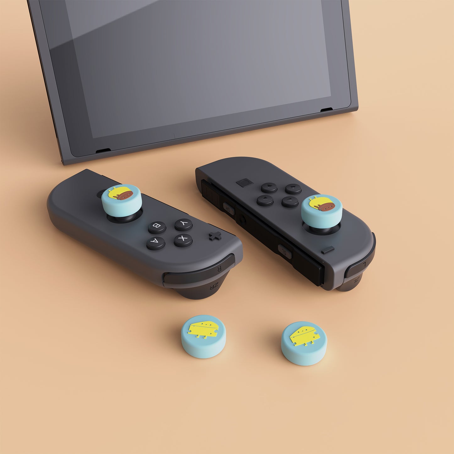 PlayVital Cheese & Pudding Cute Switch Thumb Grip Caps, Joystick Caps for Nintendo Switch Lite, Silicone Analog Cover Thumbstick Grips for Switch OLED Joycon - Heaven Blue - NJM1096 playvital