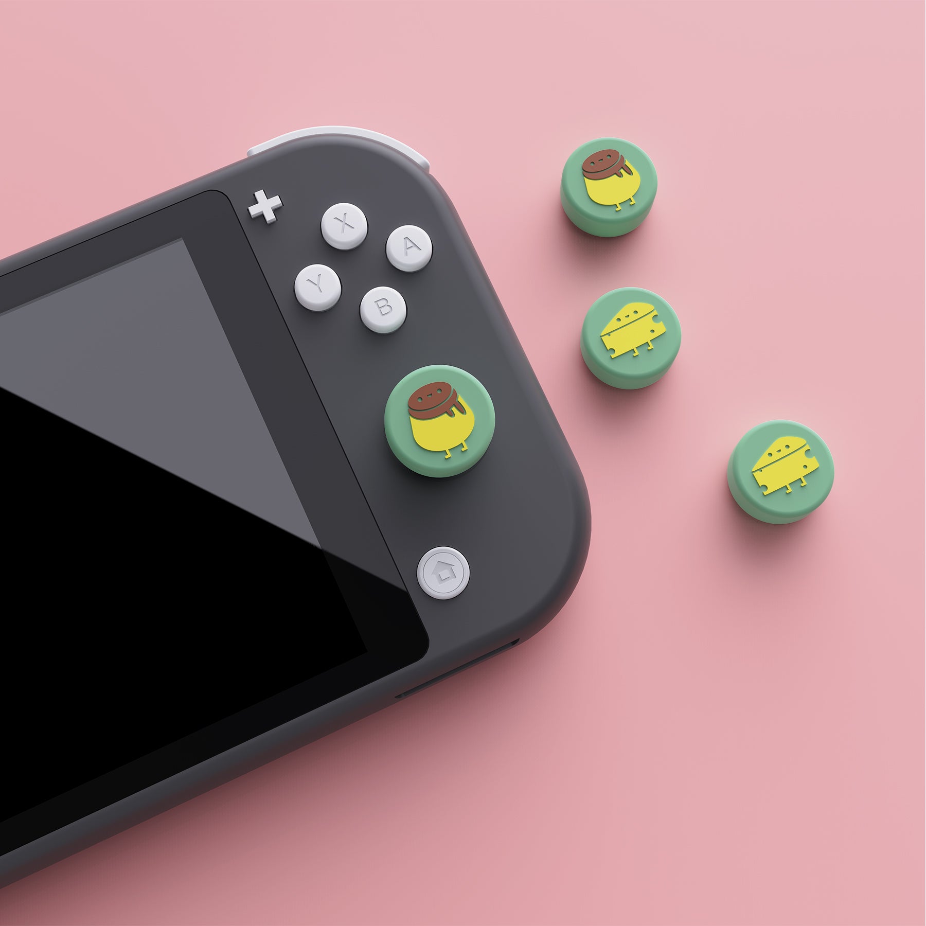 PlayVital Cheese & Pudding Cute Switch Thumb Grip Caps, Joystick Caps for Nintendo Switch Lite, Silicone Analog Cover Thumbstick Grips for Switch OLED Joycon - Seafoam Green - NJM1097 playvital