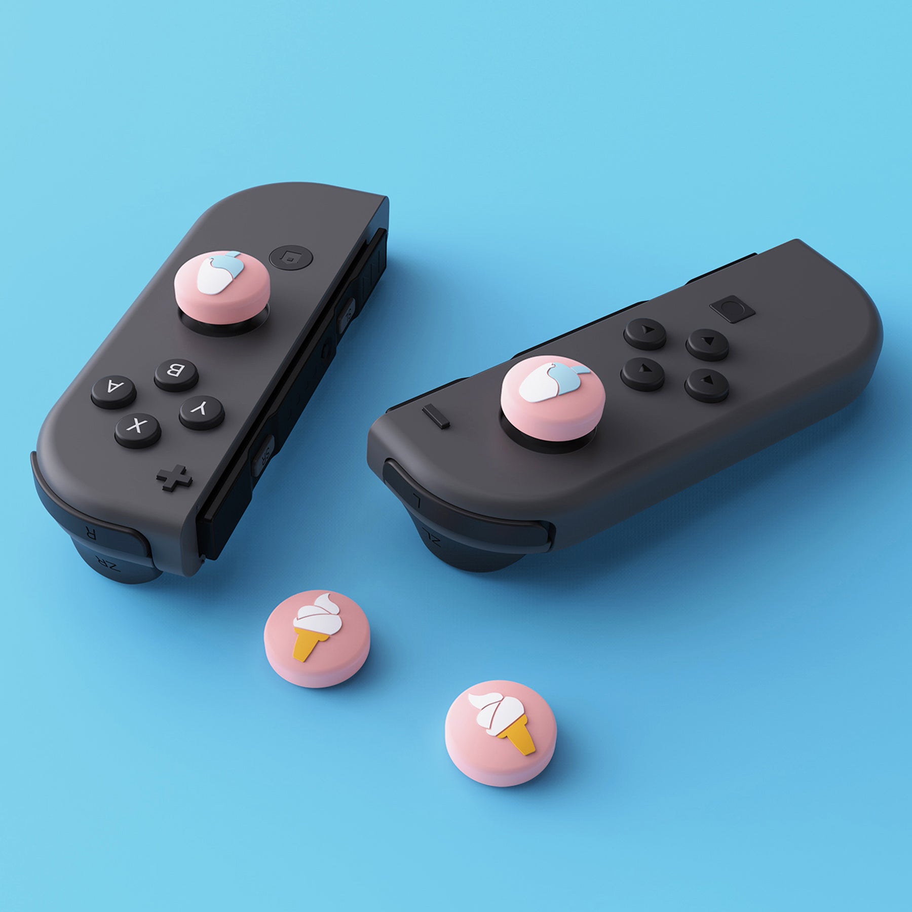 PlayVital Ice Cream Cute Switch Thumb Grip Caps, Joystick Caps for Nintendo Switch Lite, Silicone Analog Cover Thumbstick Grips for Switch OLED Joycon - Pale Red - NJM1104 playvital