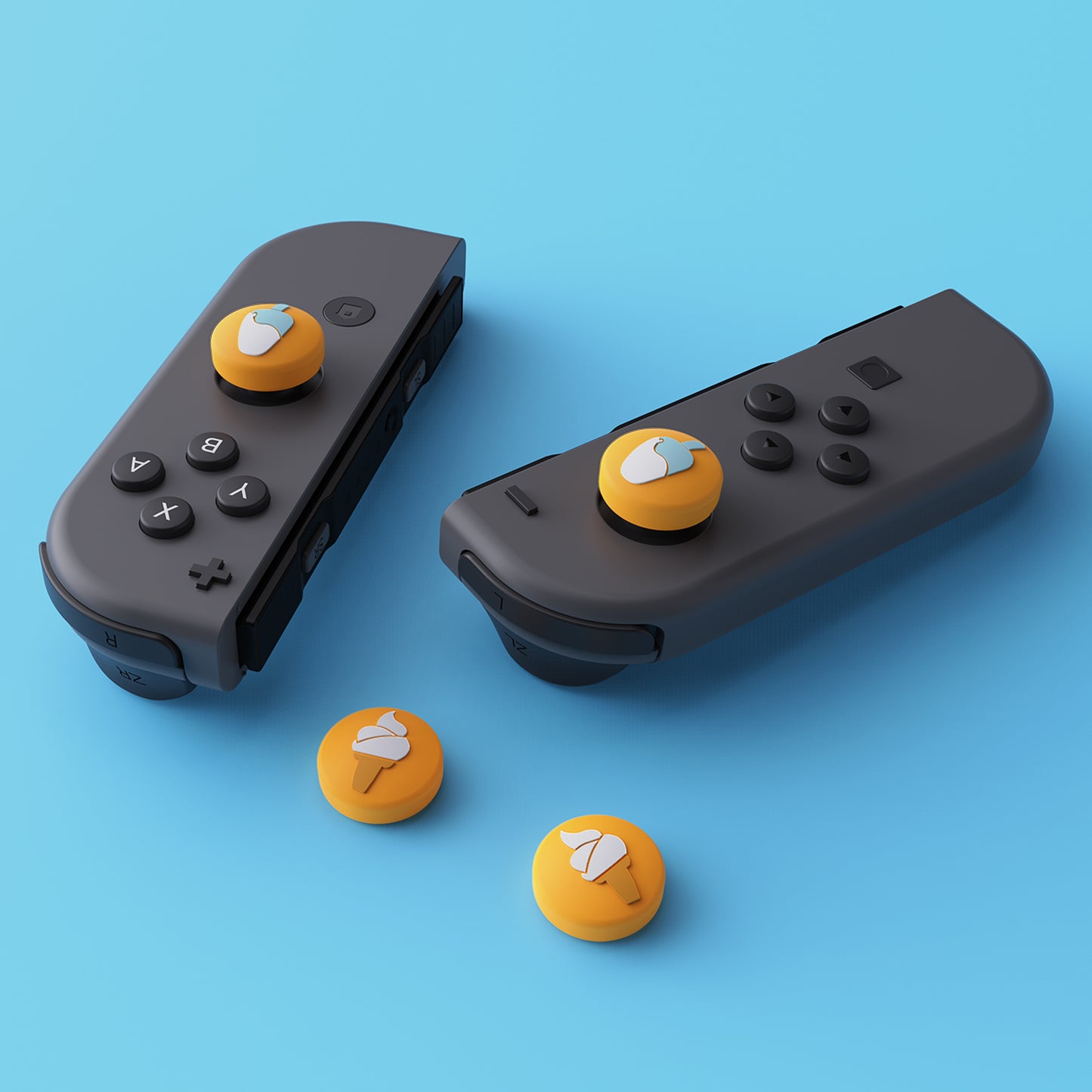PlayVital Ice Cream Cute Switch Thumb Grip Caps, Joystick Caps for Nintendo Switch Lite, Silicone Analog Cover Thumbstick Grips for Switch OLED Joycon - Caution Yellow - NJM1106 playvital