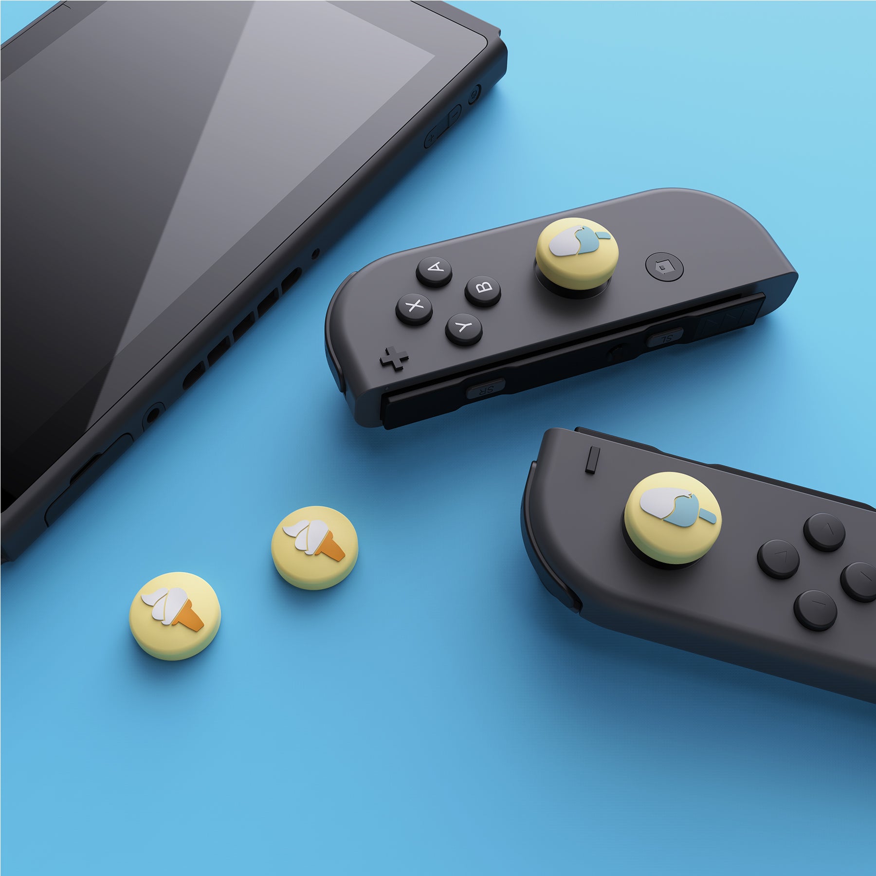 PlayVital Ice Cream Cute Switch Thumb Grip Caps, Joystick Caps for Nintendo Switch Lite, Silicone Analog Cover Thumbstick Grips for Switch OLED Joycon - Cream Yellow - NJM1107 playvital