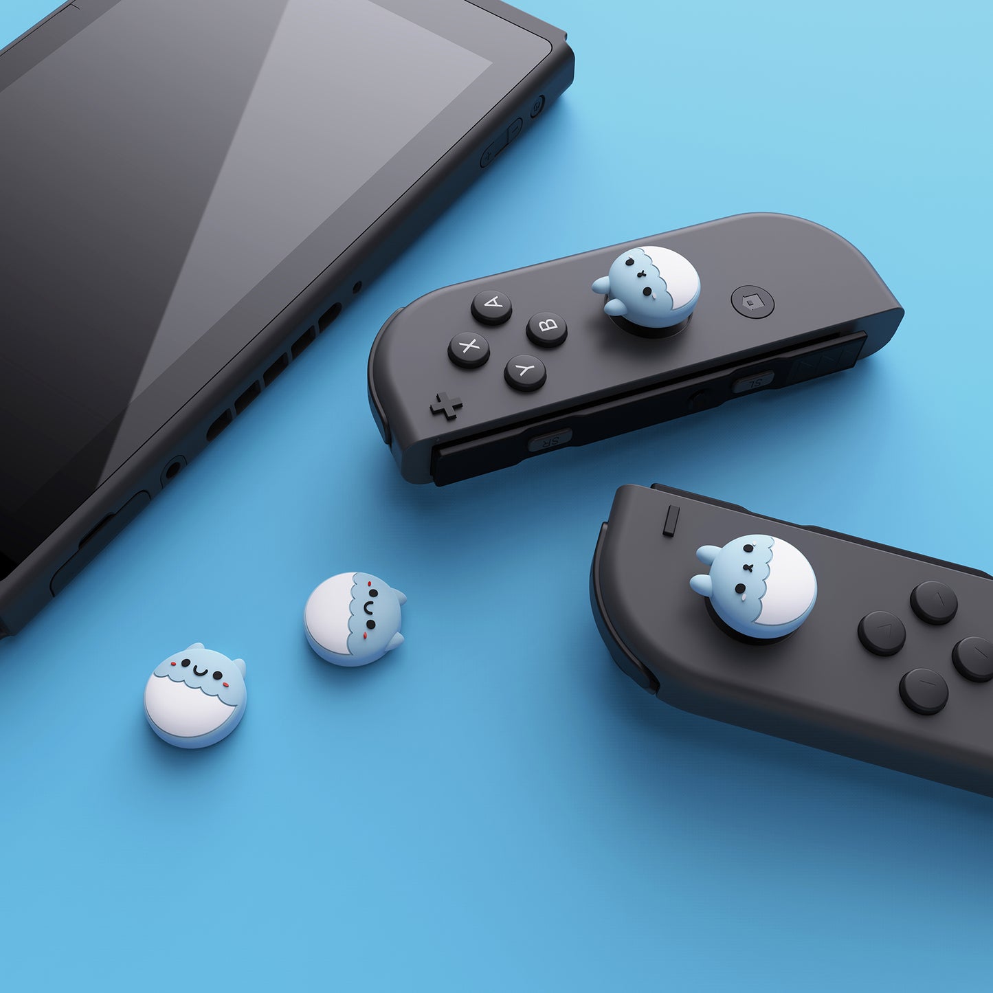 PlayVital Rabbit & Squirrel Cute Thumb Grip Caps for Nintendo Switch, Joystick Caps for Nintendo Switch Lite, Analog Cover Thumbstick Grips for OLED Joycon - Heaven Blue - NJM1117 playvital
