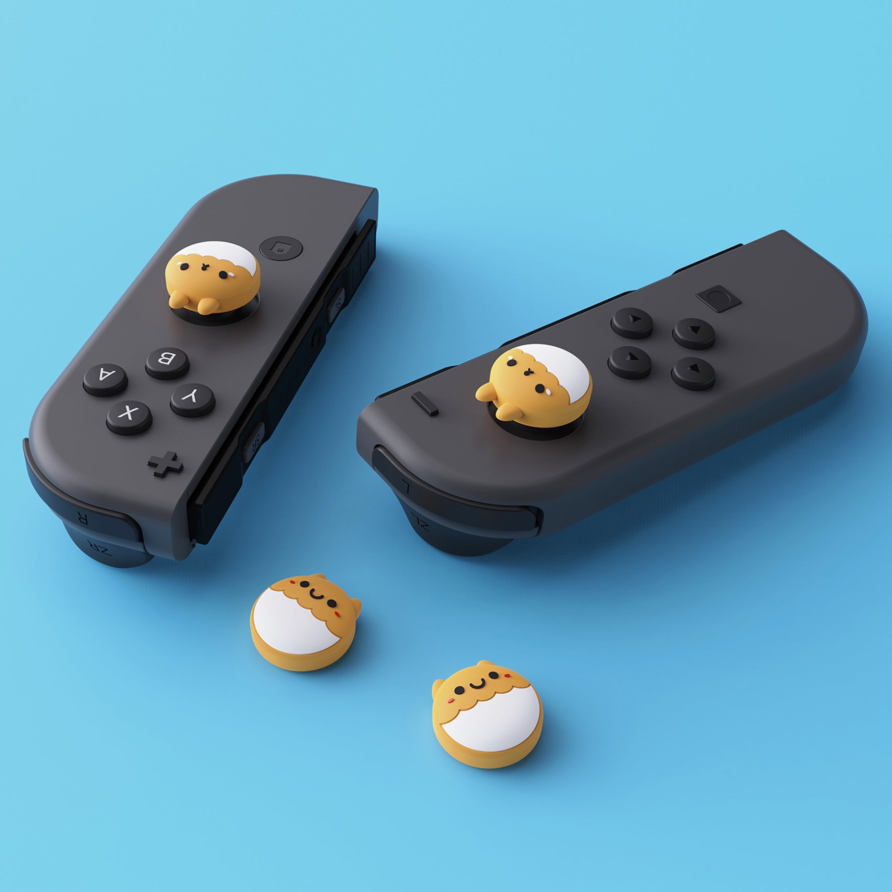 PlayVital Rabbit & Squirrel Cute Thumb Grip Caps for Nintendo Switch, Joystick Caps for Nintendo Switch Lite, Analog Cover Thumbstick Grips for OLED Joycon - Caution Yellow - NJM1121 playvital