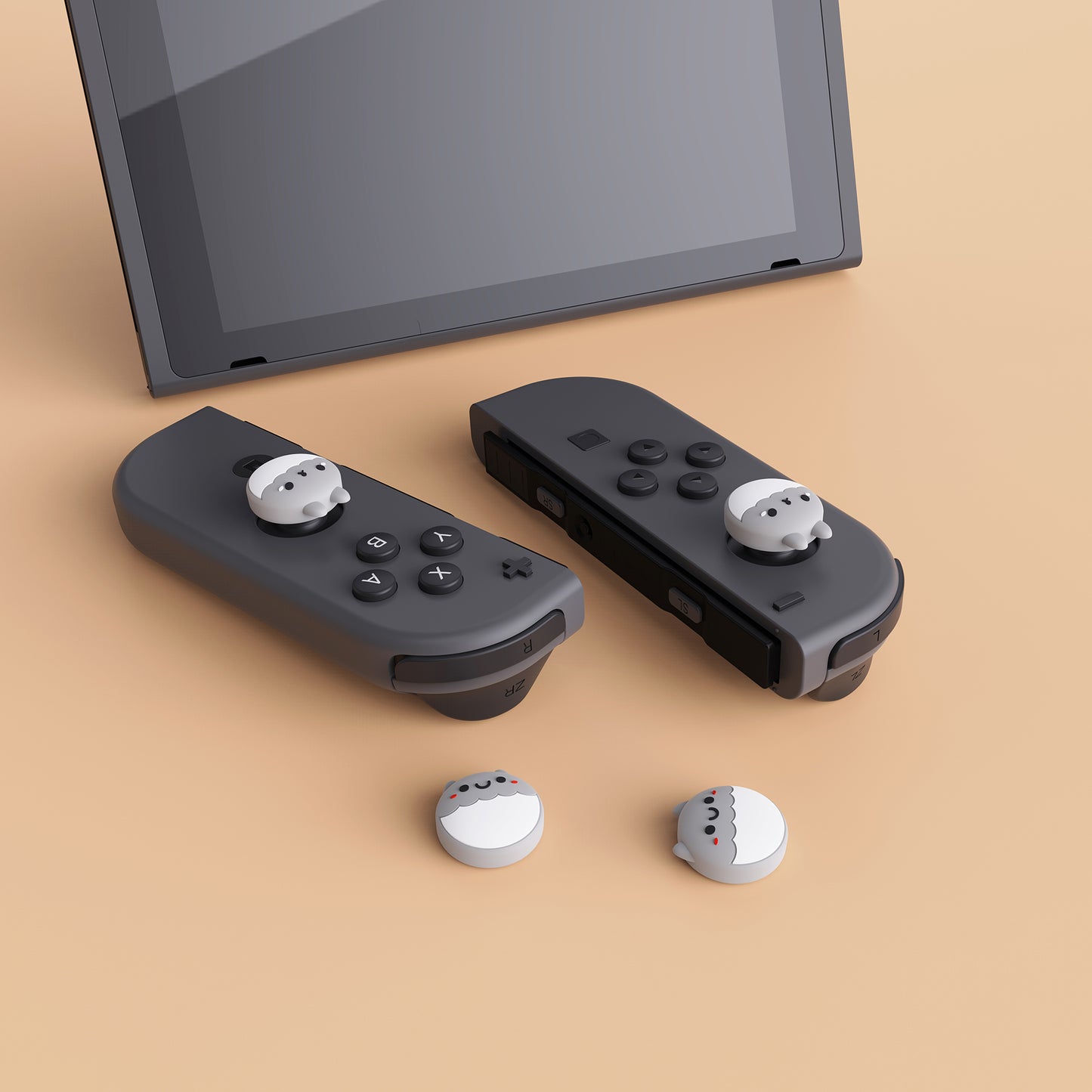 PlayVital Rabbit & Squirrel Cute Thumb Grip Caps for Nintendo Switch, Joystick Caps for Nintendo Switch Lite, Analog Cover Thumbstick Grips for OLED Joycon - Light Gray - NJM1124 playvital