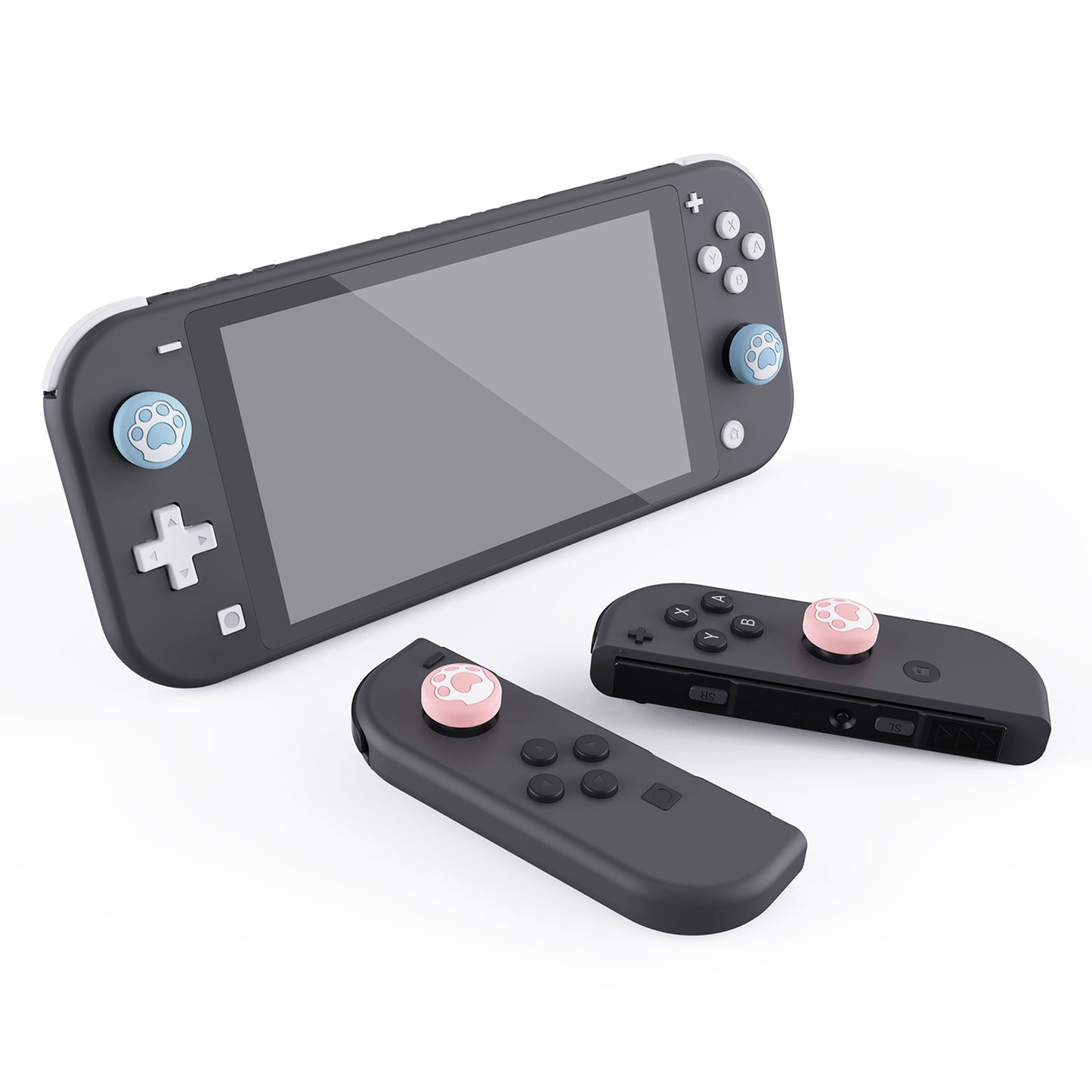 PlayVital Cat Paw Cute Switch Thumb Grip Caps, Joystick Caps for Nintendo Switch Lite, Silicone Analog Cover Thumb Stick Grips for Joy-Con Controller - Heaven Blue & Pale Red - NJM1126 playvital