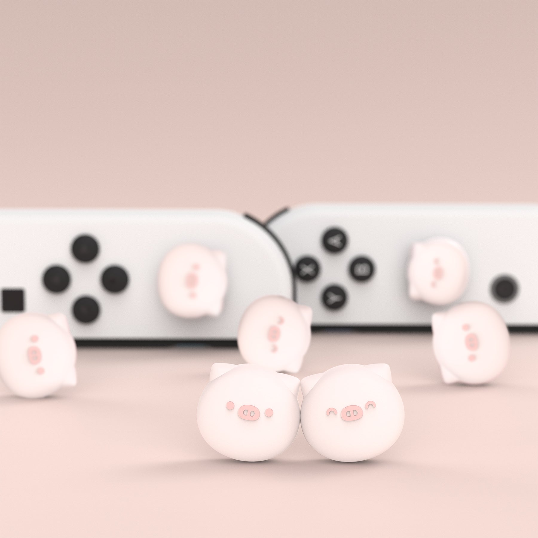 PlayVital Chubby Piggy Joystick Caps for NS Switch, Thumbstick Caps for NS Switch Lite, Analog Cover for NS Switch OLED Joycon Thumb Grip Caps for NS Switch & NS Switch Lite & NS Switch OLED - Millennial Pink - NJM1160 playvital