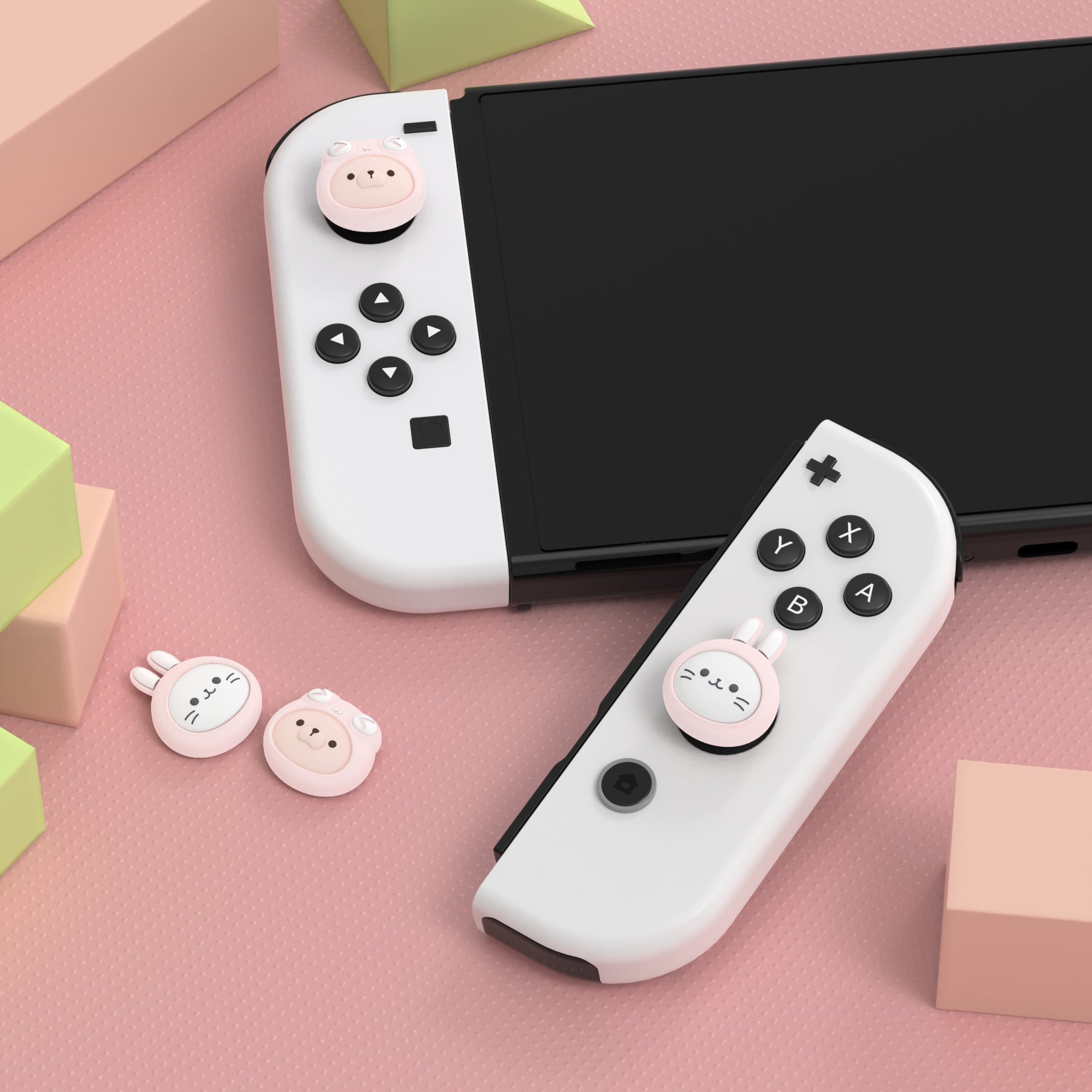 PlayVital Cosplaying Kitten & Puppy Joystick Caps for NS Switch, Thumbstick Caps for NS Switch Lite, Analog Cover for NS Switch OLED Joycon Thumb Grip Caps for NS Switch & NS Switch Lite & NS Switch OLED -Millennial Pink - NJM1173 playvital