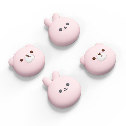 PlayVital Joystick Caps for Nintendo Switch, Thumbstick Caps for Switch Lite, Analog Cover Joycon Thumb Grip Caps for Switch & Switch Lite & Switch OLED - Chubby Bear & Smiley Bunny Pink - NJM1176 playvital
