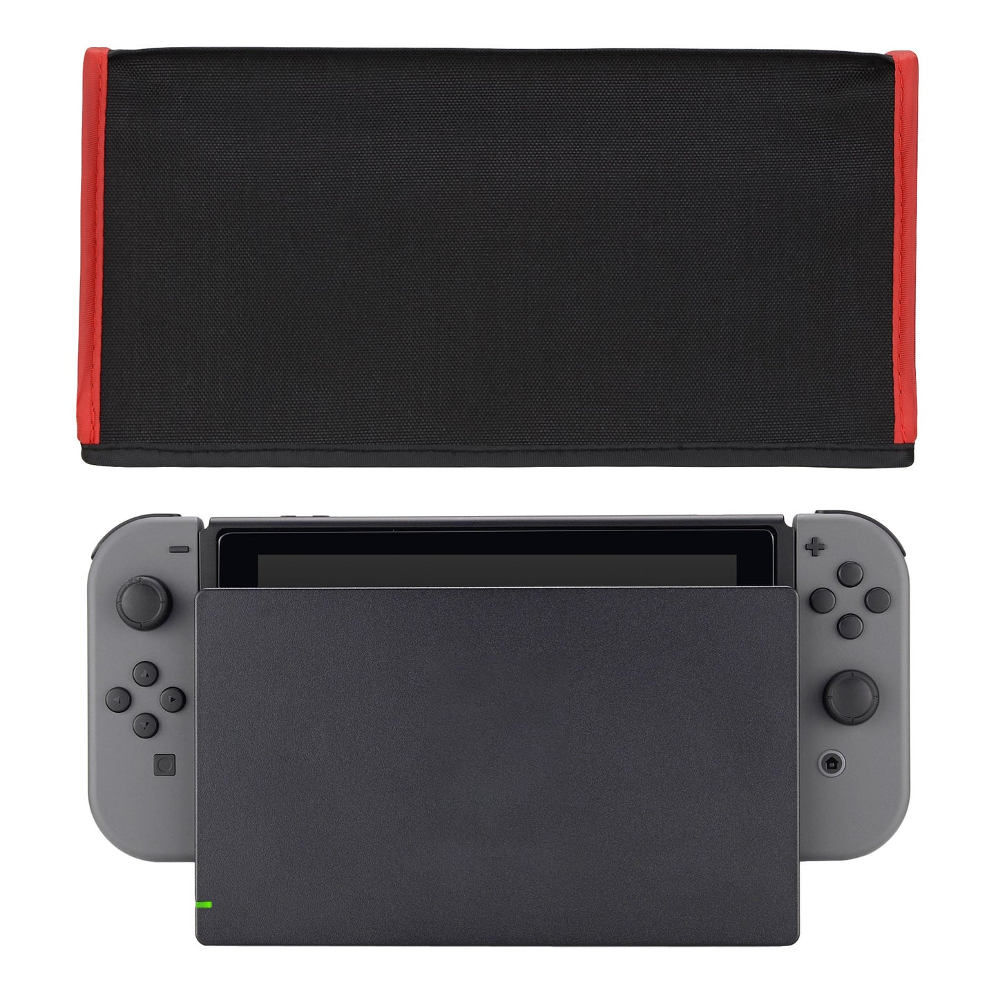 PlayVital Black & Red Trim Nylon Dust Cover, Soft Neat Lining Dust Guard, Anti Scratch Waterproof Cover Sleeve for NS & Switch OLED Charging Dock - NTA8003 PlayVital