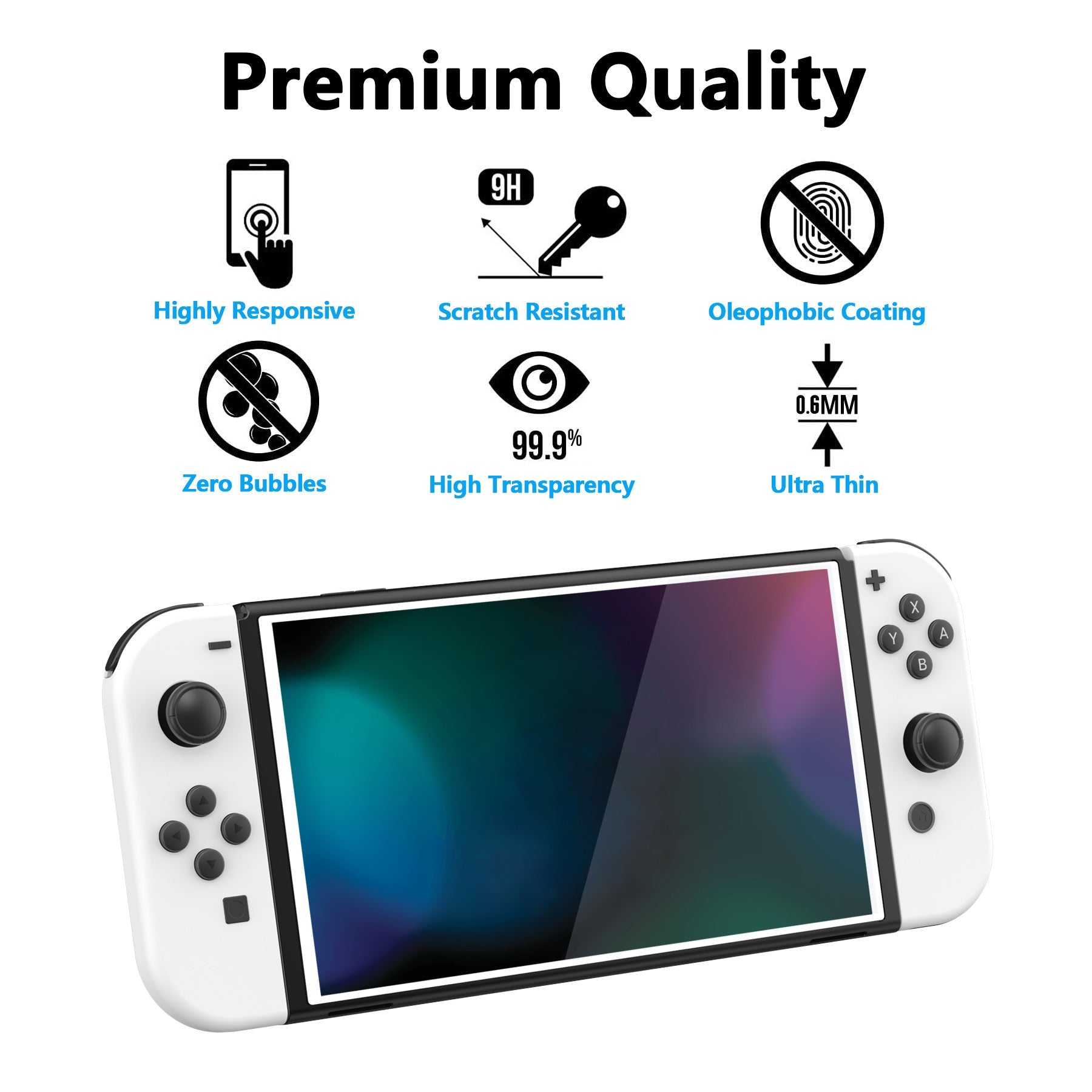 PlayVital White Border Tempered Glass Screen Protector for NS Switch OLED, Anti-Scratch Bubble Free Transparent HD Clear Protector Film for Switch OLED - 2 Pack Included - NTA8005 PlayVital