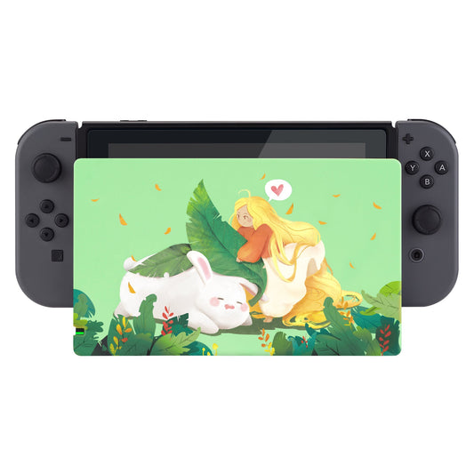 PlayVital Rabbit & Girl Patterned Custom Protective Case for NS Switch Charging Dock, Dust Anti Scratch Dust Hard Cover for NS Switch Dock - Dock NOT Included - NTG7009 PlayVital