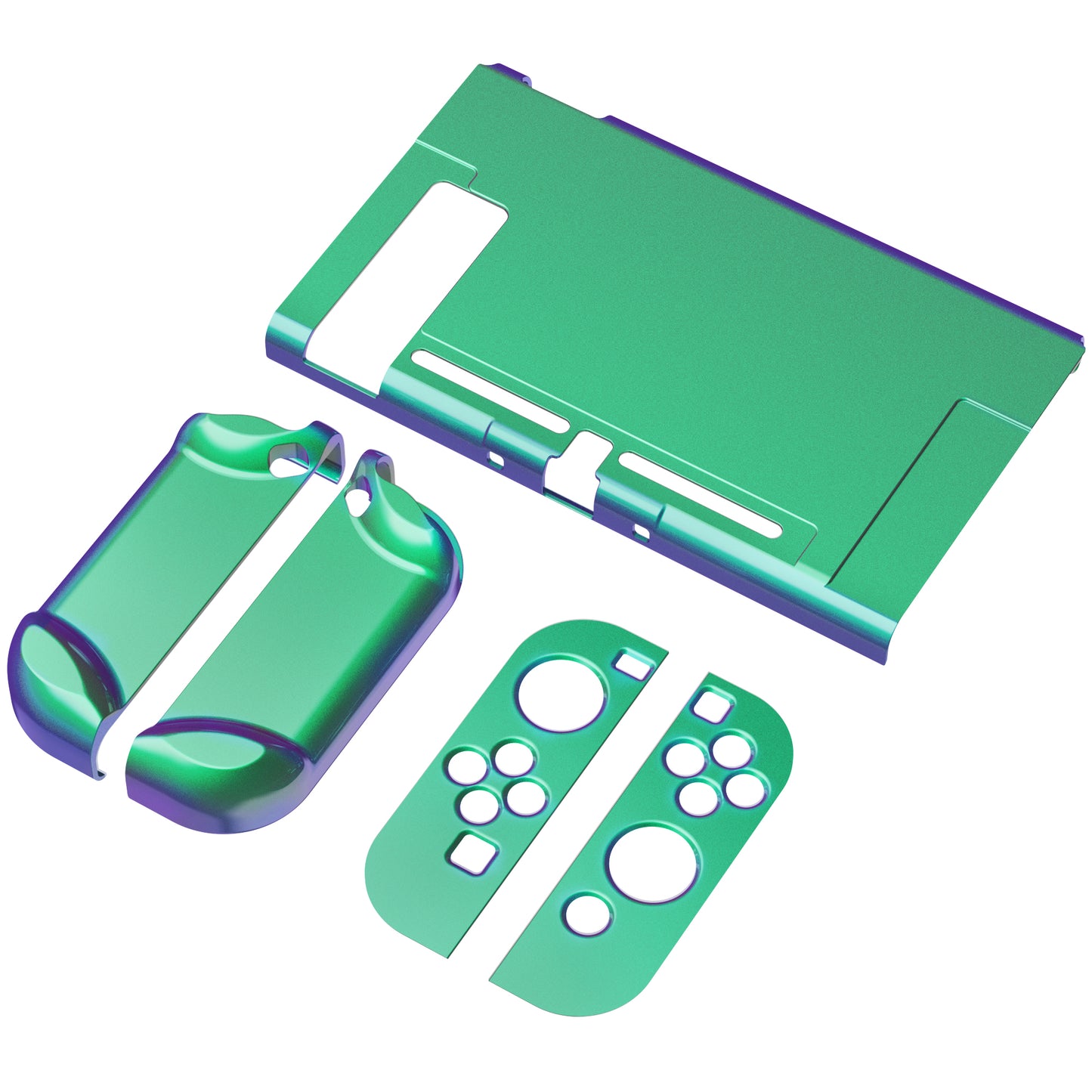 PlayVital Chameleon Green Purple Glossy Back Cover for NS Switch Console, NS Joycon Handheld Controller Separable Protector Hard Shell, Customized Dockable Protective Case for NS Switch - NTP304 PlayVital