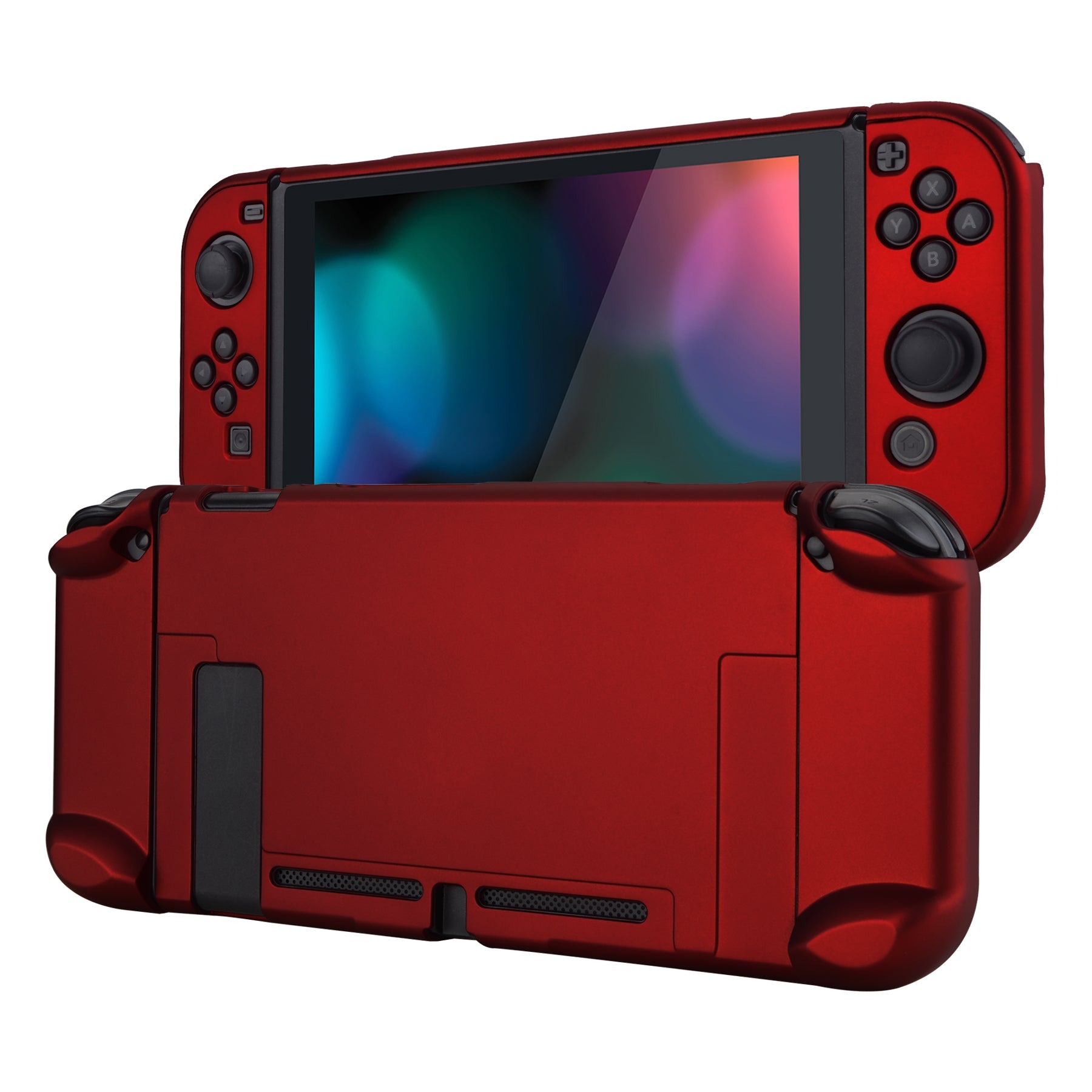 PlayVital Scarlet Red Back Cover for NS Switch Console, NS Joycon Handheld Controller Separable Protector Hard Shell, Customized Dockable Protective Case for NS Switch - NTP305 PlayVital