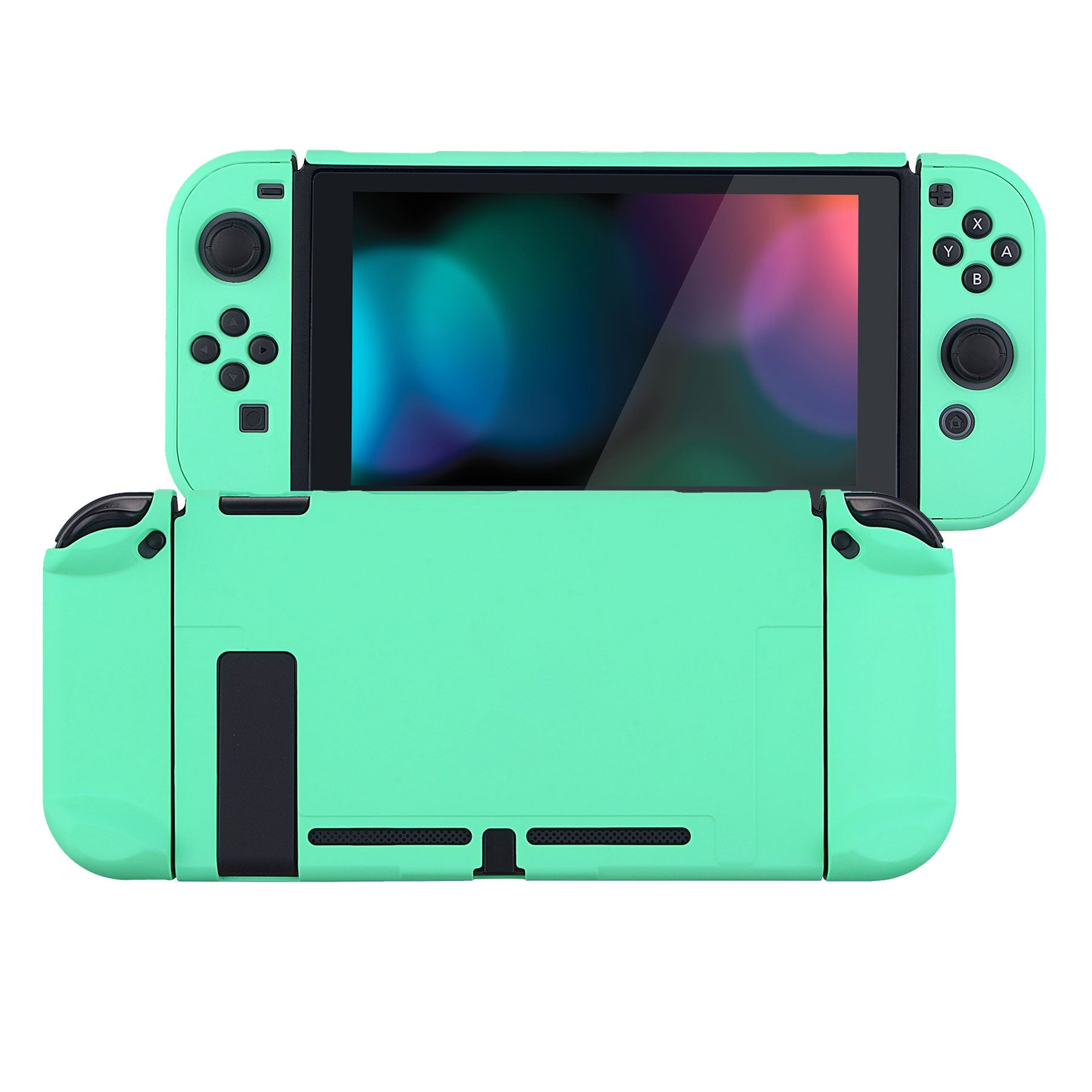 PlayVital Mint Green Back Cover for Nintendo Switch Console, NS Joycon Handheld Controller Separable Protector Hard Shell, Soft Touch Customized Dockable Protective Case for Nintendo Switch - NTP314 PlayVital