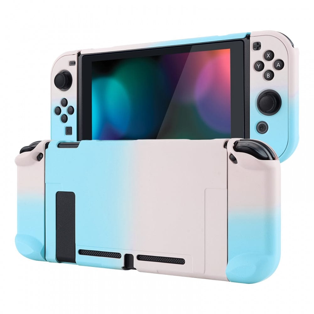 PlayVital Back Cover for Nintendo Switch Console, NS Joycon Handheld Controller Separable Protector Hard Shell, Soft Touch Custom Protective Case for Nintendo Switch - Gradient Pink Blue - NTP327 PlayVital