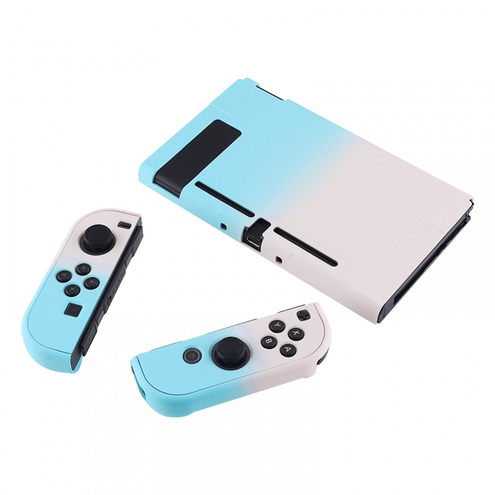 PlayVital Back Cover for Nintendo Switch Console, NS Joycon Handheld Controller Separable Protector Hard Shell, Soft Touch Custom Protective Case for Nintendo Switch - Gradient Pink Blue - NTP327 PlayVital