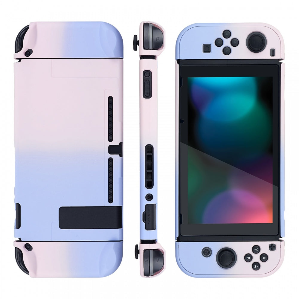 PlayVital Back Cover for Nintendo Switch Console, NS Joycon Handheld Controller Separable Protector Hard Shell, Soft Touch Custom Protective Case for Nintendo Switch - Gradient Pink Violet - NTP330 PlayVital