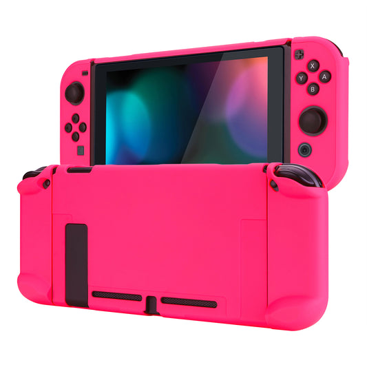 PlayVital Bright Pink Back Cover for Nintendo Switch Console, NS Joycon Handheld Controller Separable Protector Hard Shell, Soft Touch Customized Dockable Protective Case for Nintendo Switch - NTP340 PlayVital