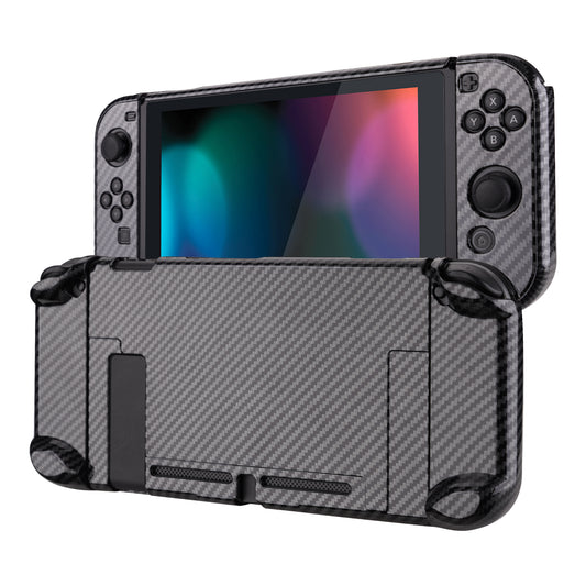 PlayVital Graphite Carbon Fiber Pattern Back Cover for NS Switch Console, NS Joycon Handheld Controller Separable Protector Hard Shell, Customized Dockable Protective Case for NS Switch -  NTS201 PlayVital