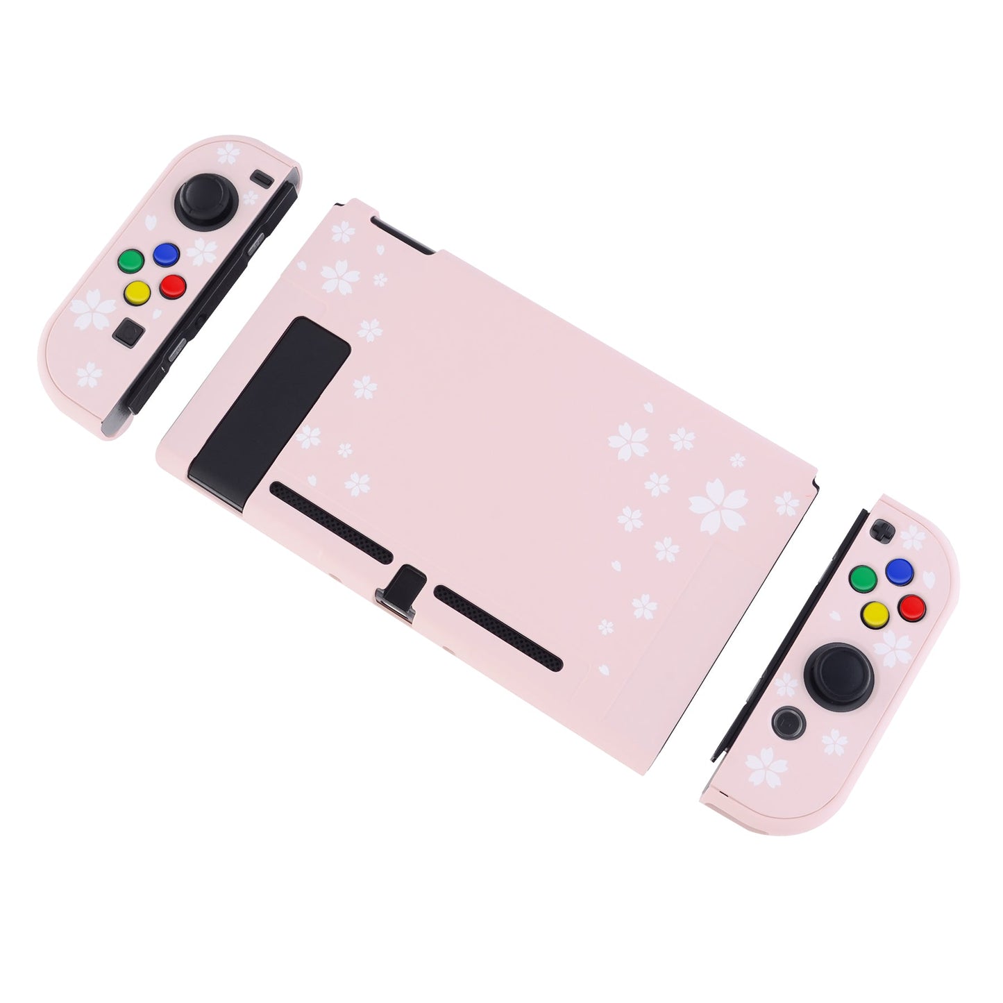 PlayVital Cherry Blossoms Petals Back Cover for NS Switch Console, NS Joycon Handheld Controller Separable Protector Hard Shell, Dockable Protective Case with Colorful ABXY Direction Button Caps - NTT102 PlayVital